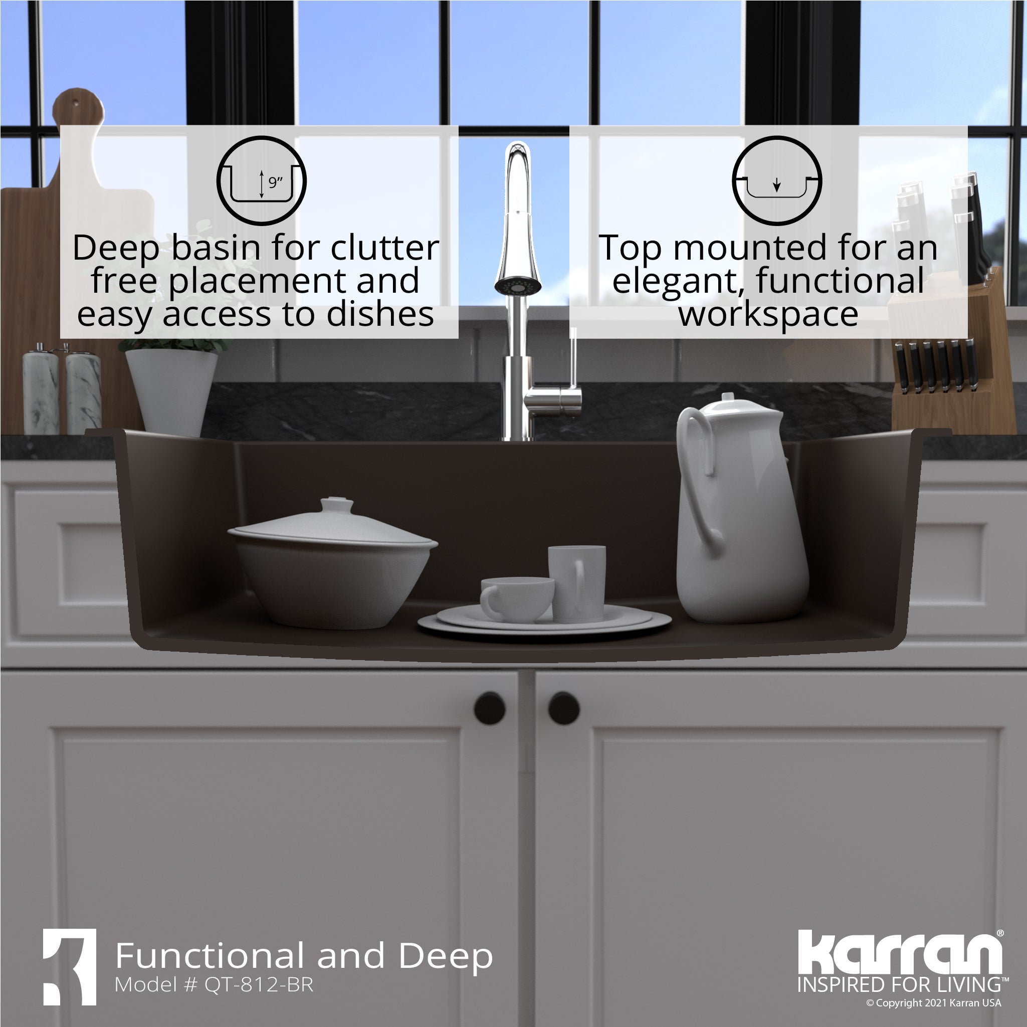 Alternate Image for Karran 33" Drop In/Topmount Quartz Composite Kitchen Sink, Brown, QT-812-BR