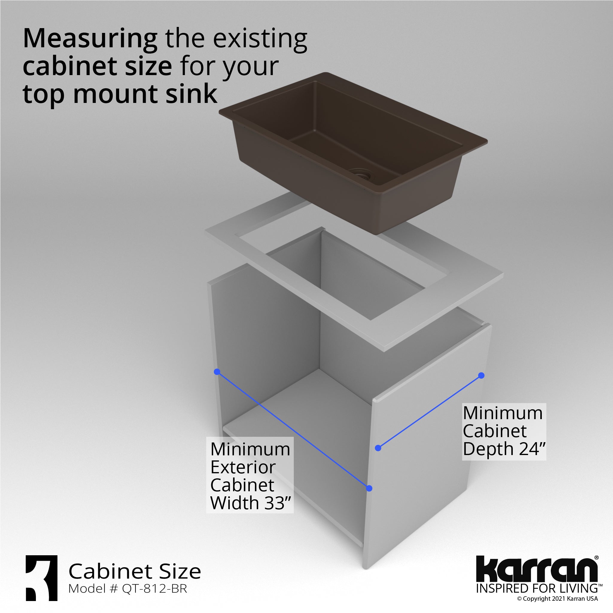 Alternate Image for Karran 33" Drop In/Topmount Quartz Composite Kitchen Sink with Accessories, Brown, QT-812-BR-PK1