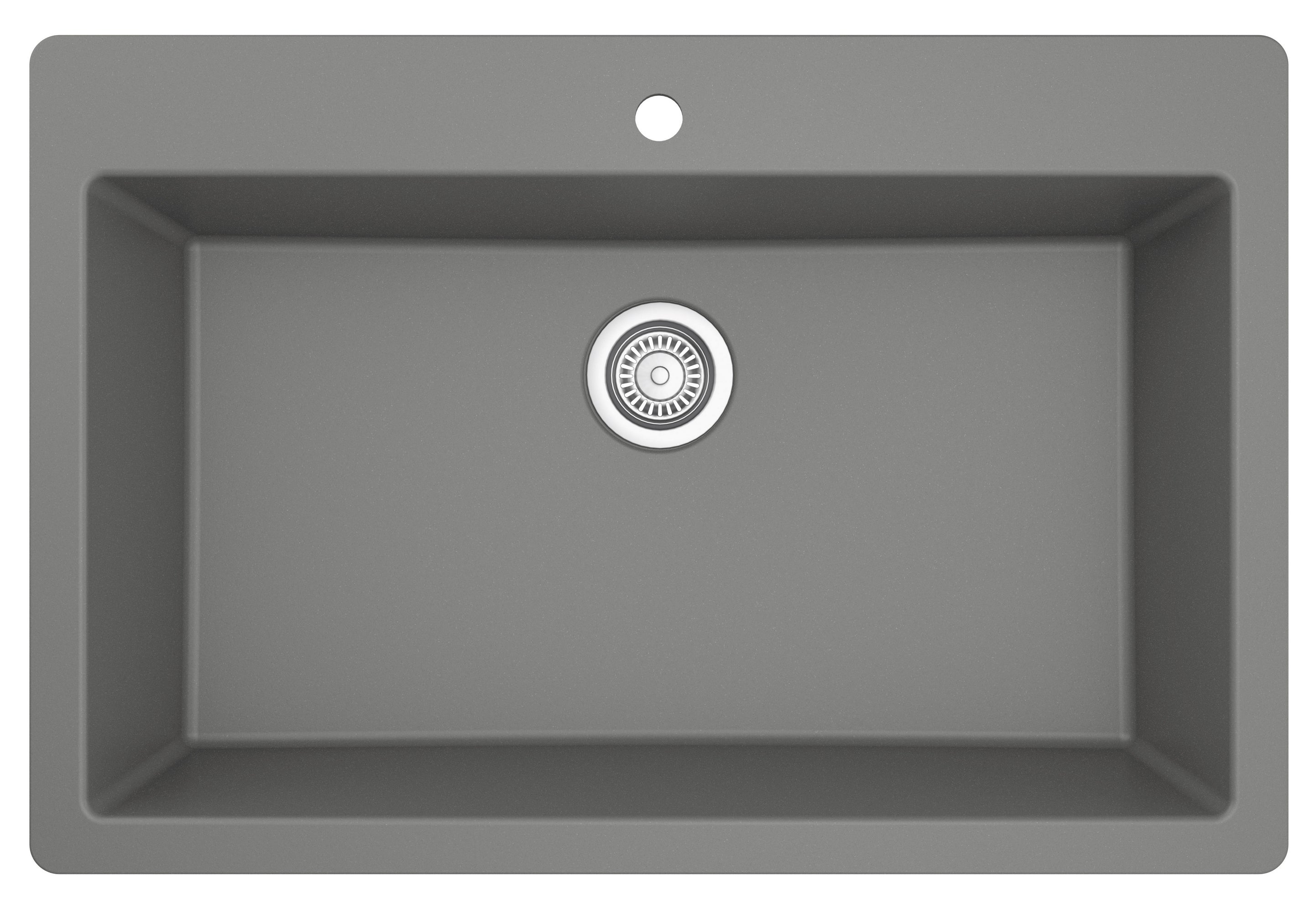 Alternate Image for Karran 33" Drop In/Topmount Quartz Composite Kitchen Sink with Accessories, Grey, QT-812-GR-PK1