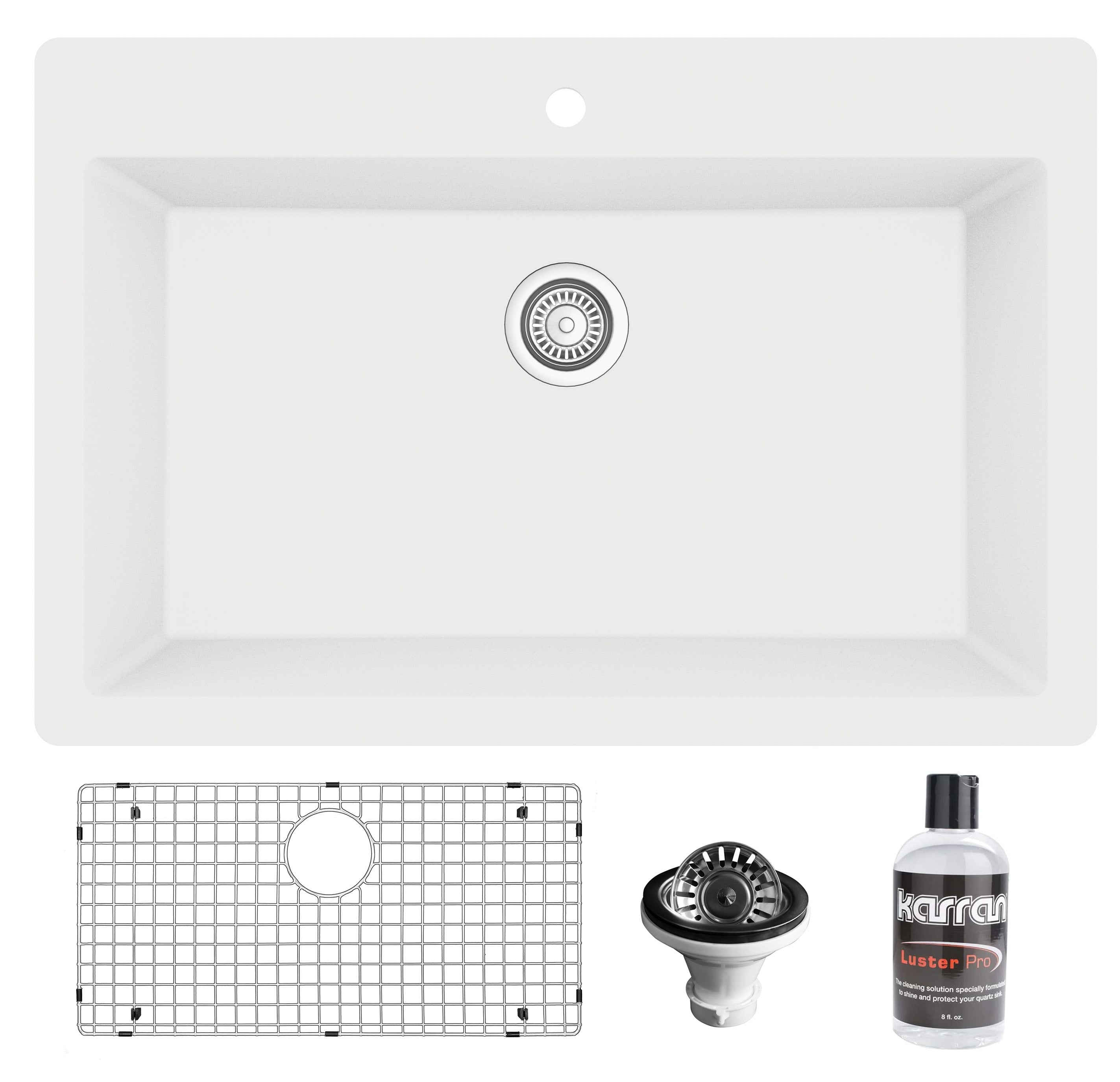 Alternate Image for Karran 33" Drop In/Topmount Quartz Composite Kitchen Sink with Accessories, White, QT-812-WH-PK1