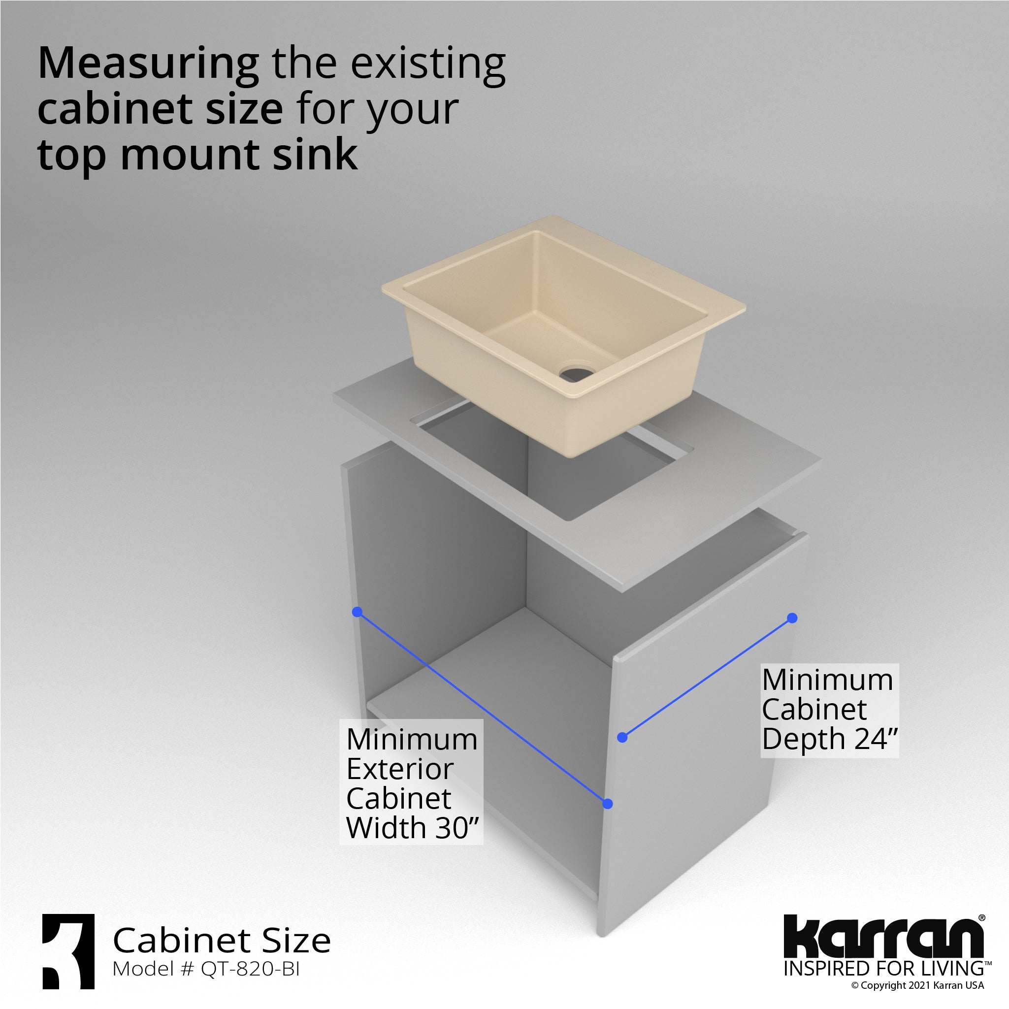 Alternate Image for Karran 25" Drop In/Topmount Quartz Composite Kitchen Sink, Bisque, QT-820-BI