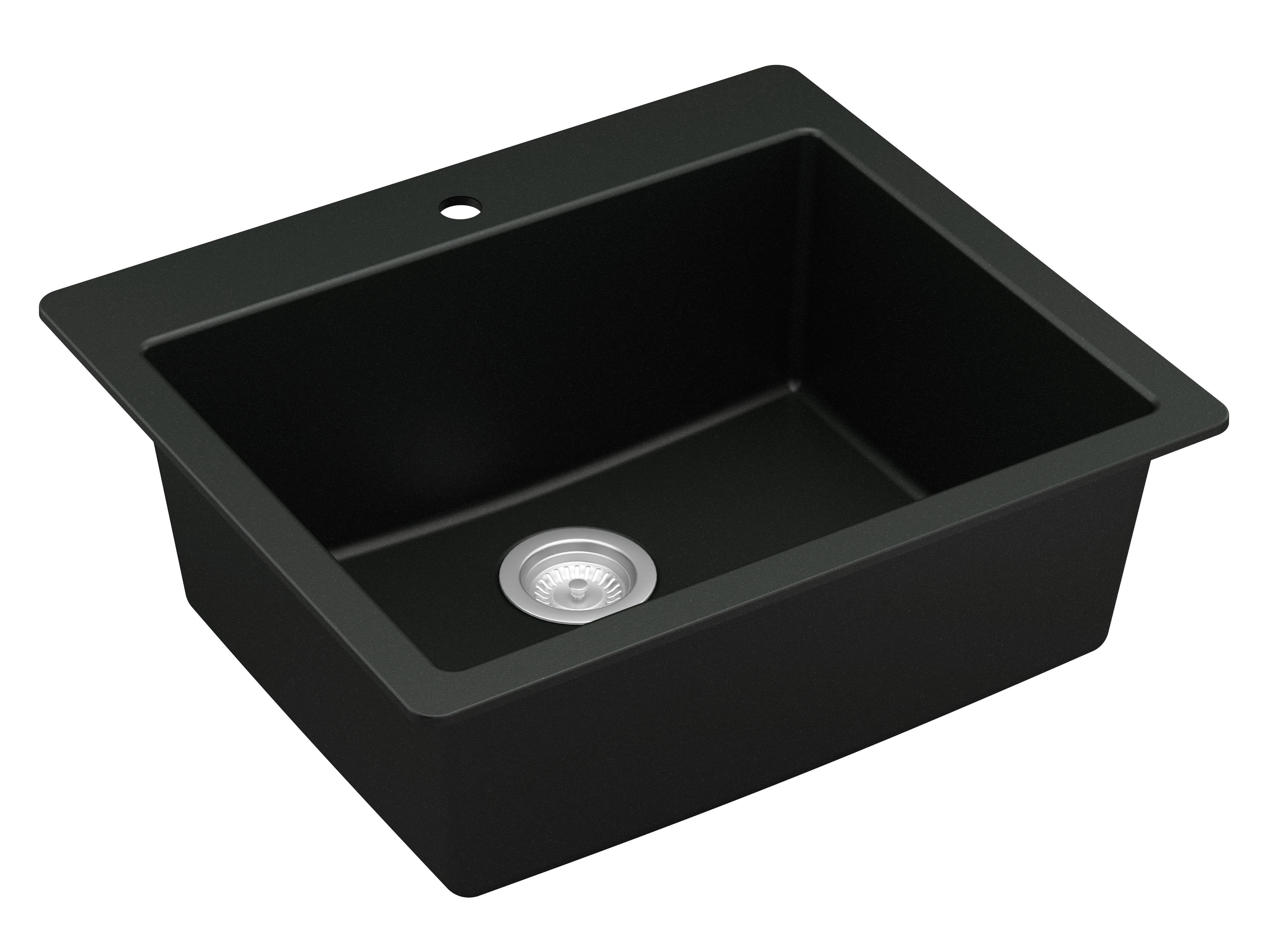 Alternate Image for Karran 25" Drop In/Topmount Quartz Composite Kitchen Sink with Accessories, Black, QT-820-BL-PK1