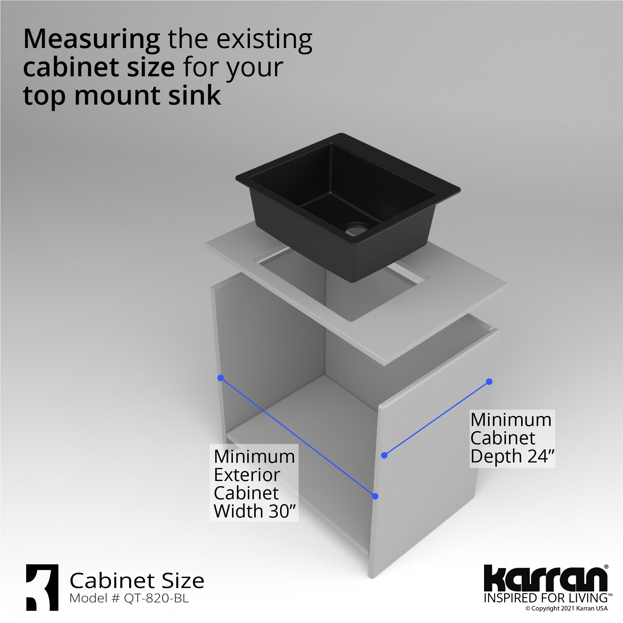 Alternate Image for Karran 25" Drop In/Topmount Quartz Composite Kitchen Sink with Accessories, Black, QT-820-BL-PK1