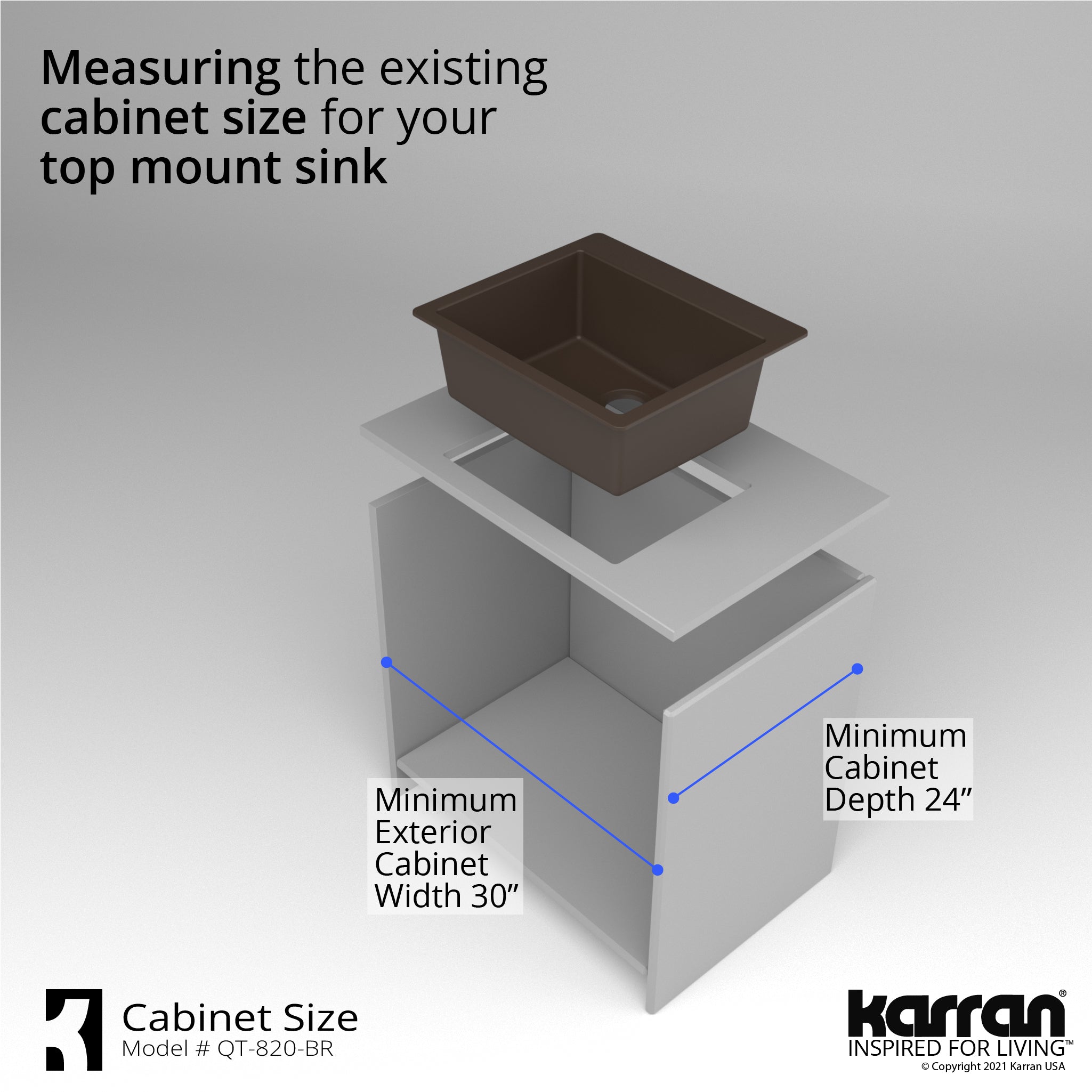Alternate Image for Karran 25" Drop In/Topmount Quartz Composite Kitchen Sink, Brown, QT-820-BR