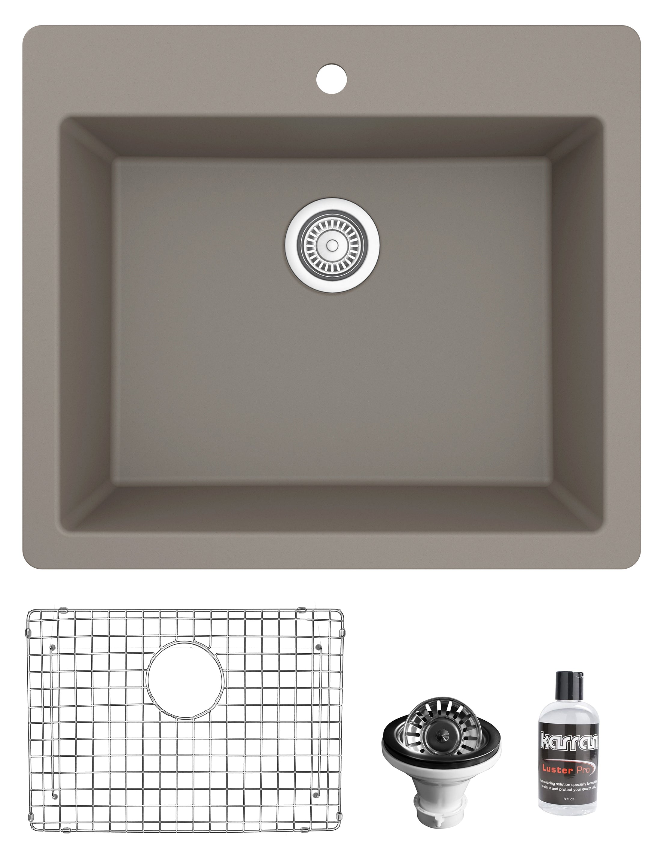 Karran 25" Drop In/Topmount Quartz Composite Kitchen Sink with Accessories, Concrete, QT-820-CN-PK1