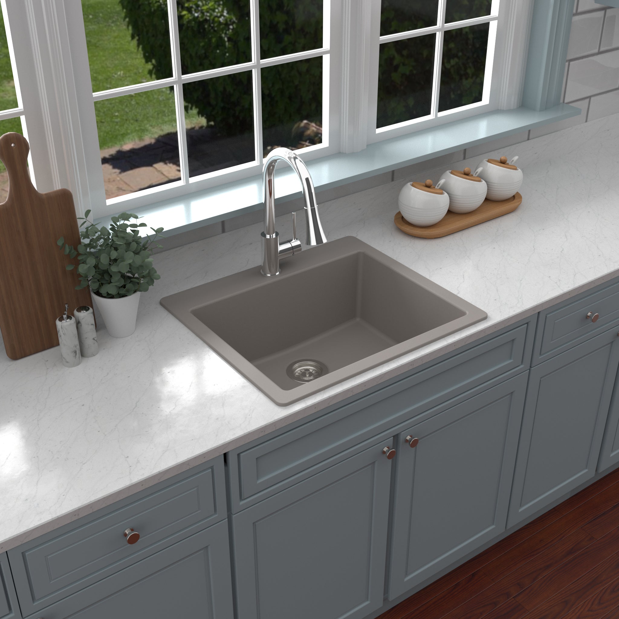 Karran 25" Drop In/Topmount Quartz Composite Kitchen Sink with Accessories, Concrete, QT-820-CN-PK1