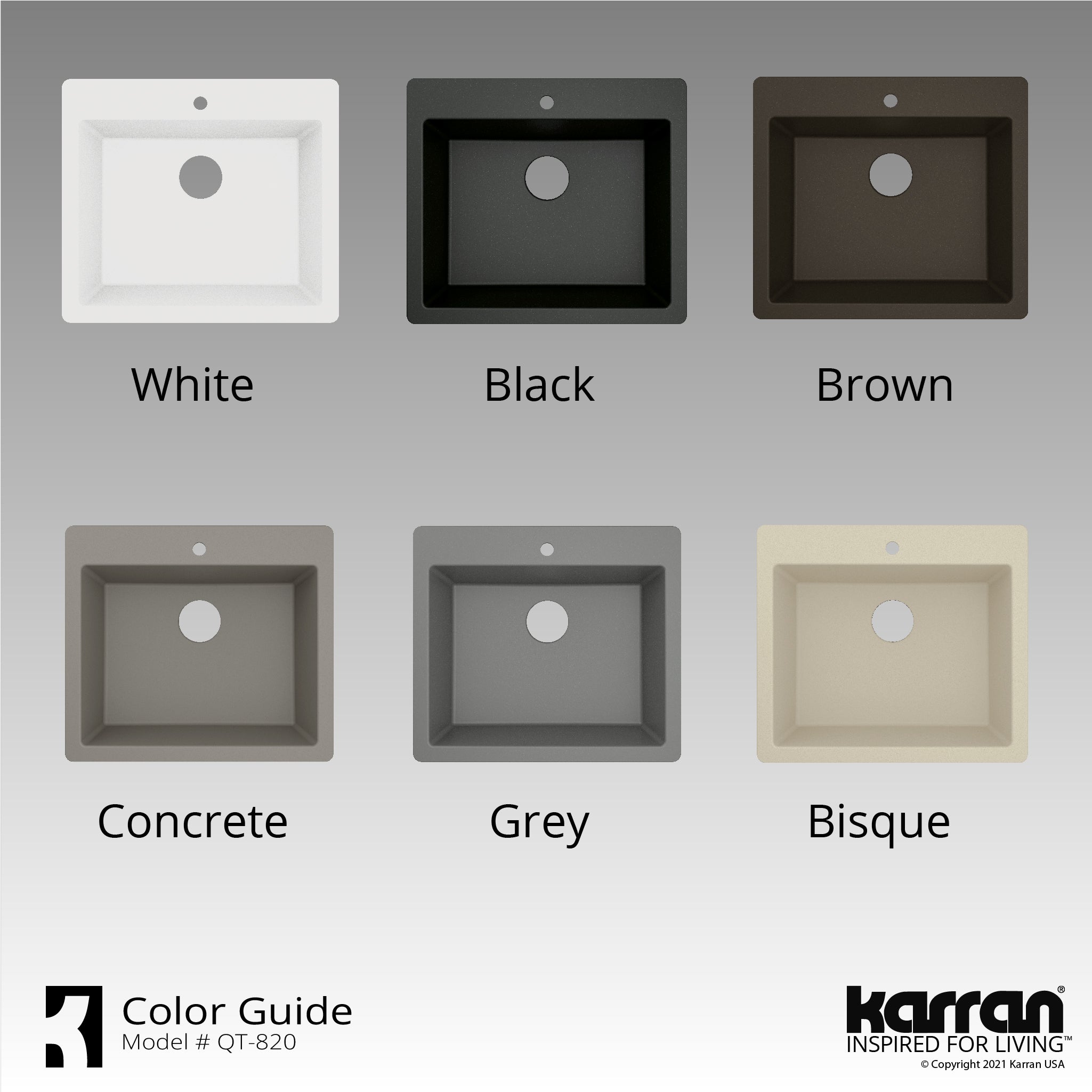 Alternate Image for Karran 25" Drop In/Topmount Quartz Composite Kitchen Sink, Grey, QT-820-GR