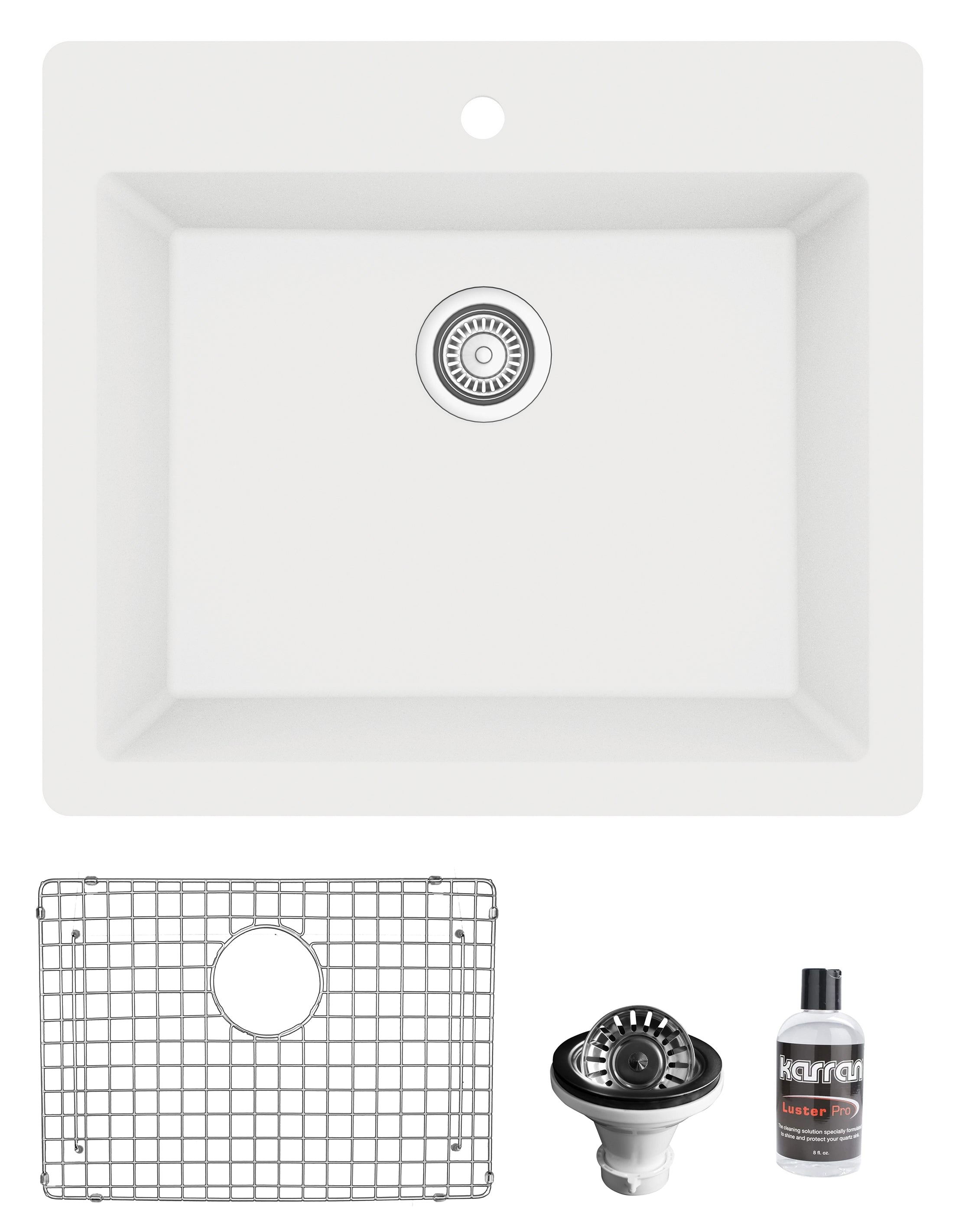 Karran 25" Drop In/Topmount Quartz Composite Kitchen Sink with Accessories, White, QT-820-WH-PK1