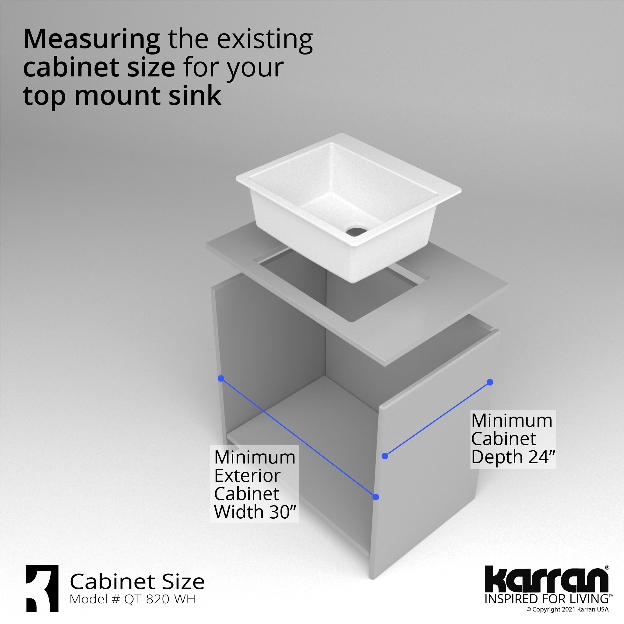Alternate Image for Karran 25" Drop In/Topmount Quartz Composite Kitchen Sink with Accessories, White, QT-820-WH-PK1