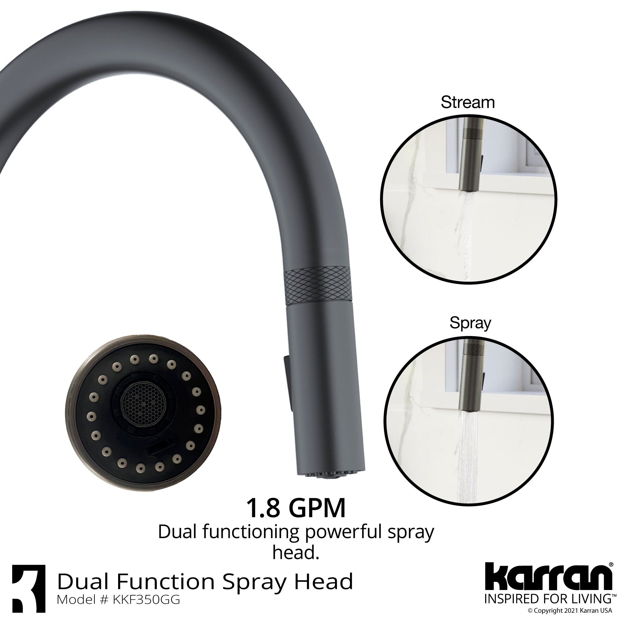 Alternate Image for Karran 33" Drop In/Topmount Quartz Composite Kitchen Sink with Gunmetal Grey Faucet and Accessories, Black, QT812BLKKF350GG
