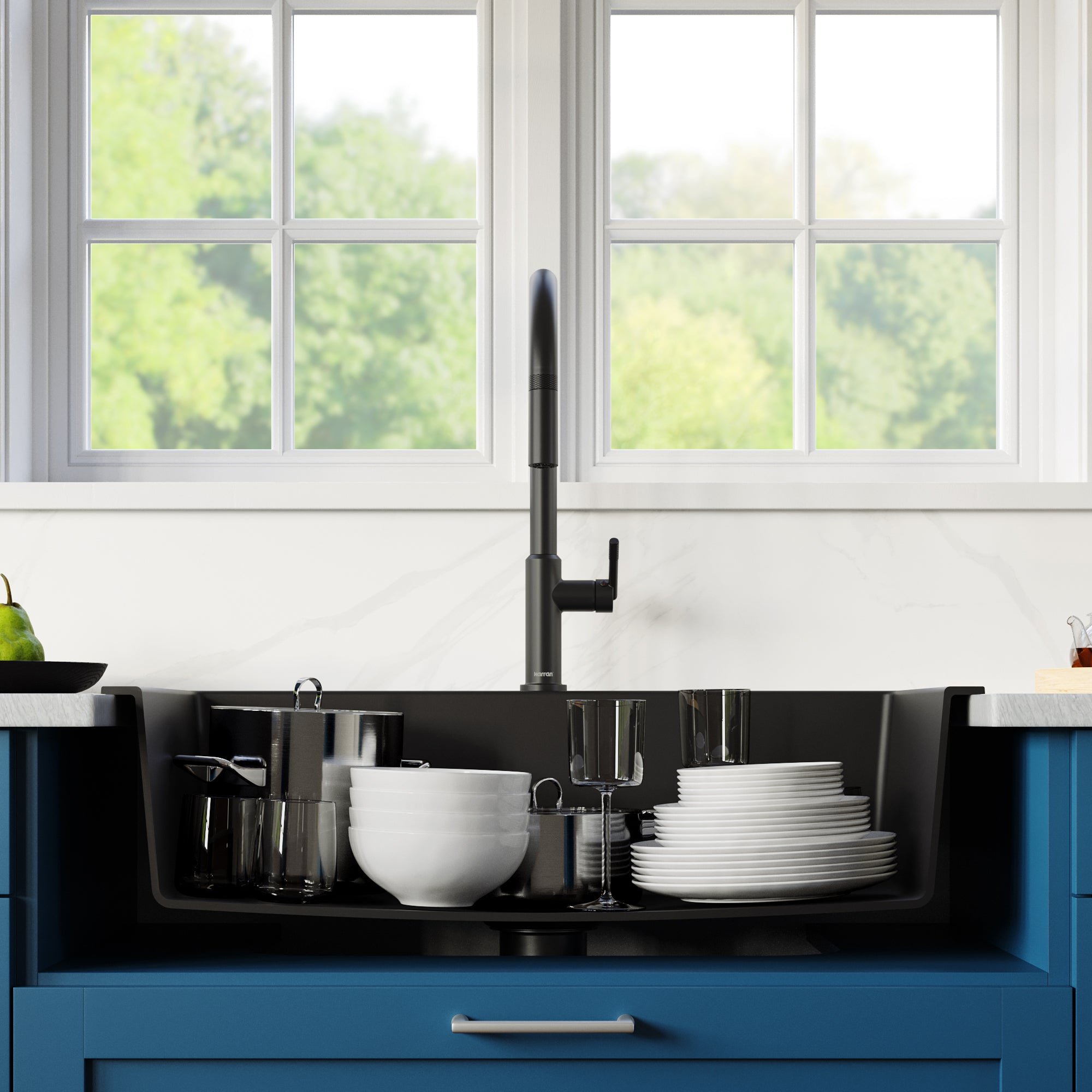 Alternate Image for Karran 33" Drop In/Topmount Quartz Composite Kitchen Sink with Matte Black Faucet and Accessories, QT812BLKKF350MB