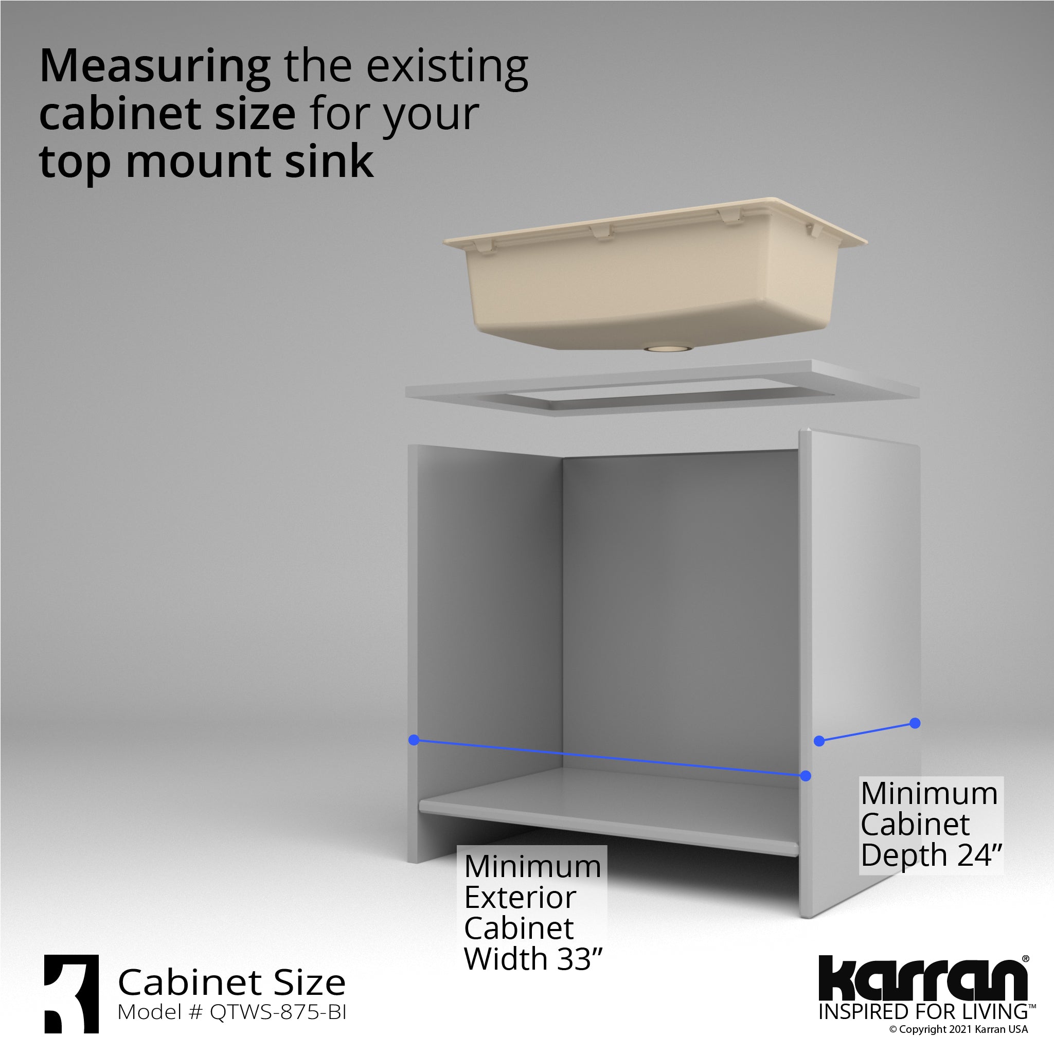 Alternate Image for Karran 33" Drop In/Topmount Quartz Composite Workstation Kitchen Sink with Accessories, Bisque, QTWS-875-BI