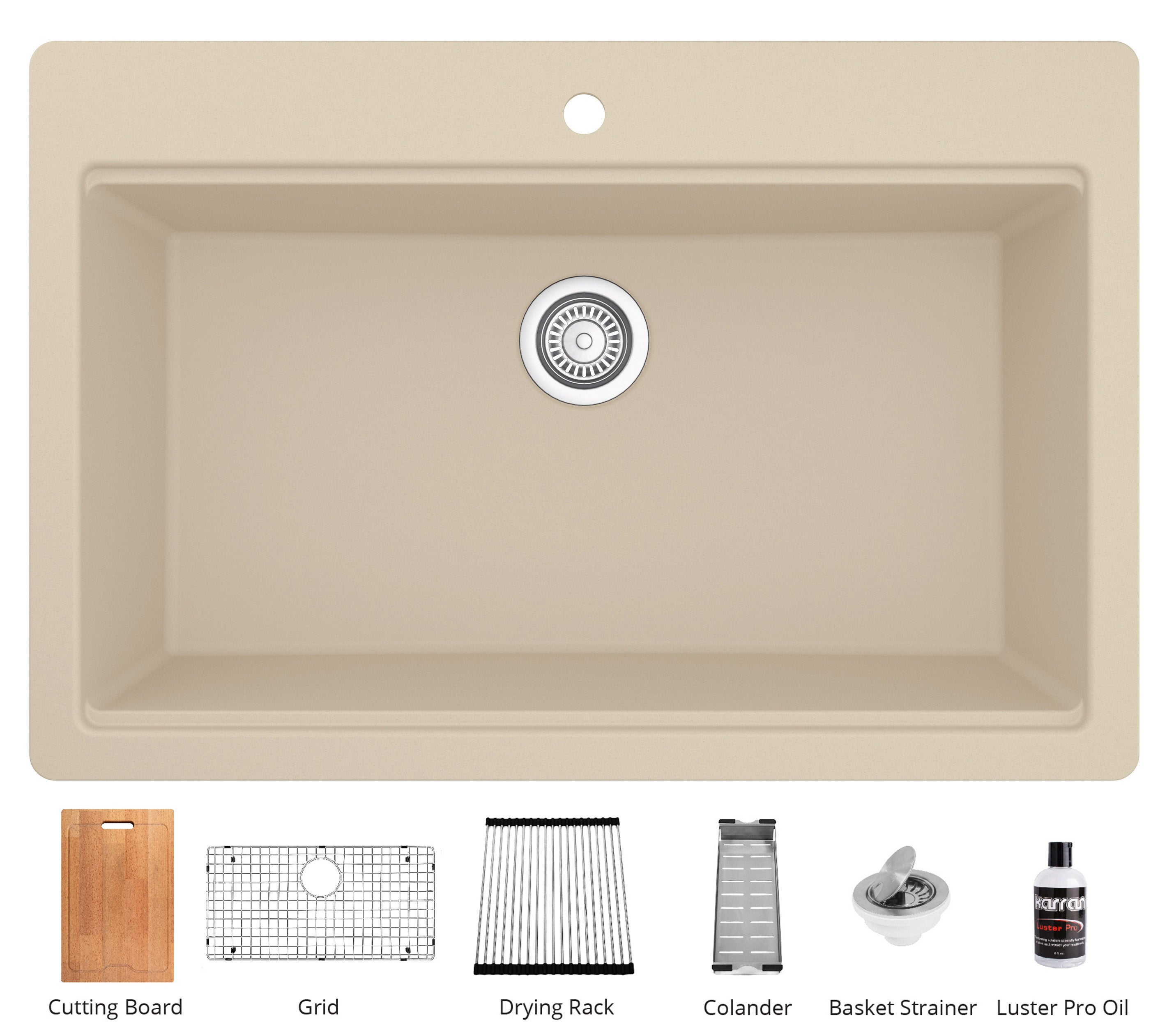 Karran 33" Drop In/Topmount Quartz Composite Workstation Kitchen Sink with Accessories, Bisque, QTWS-875-BI