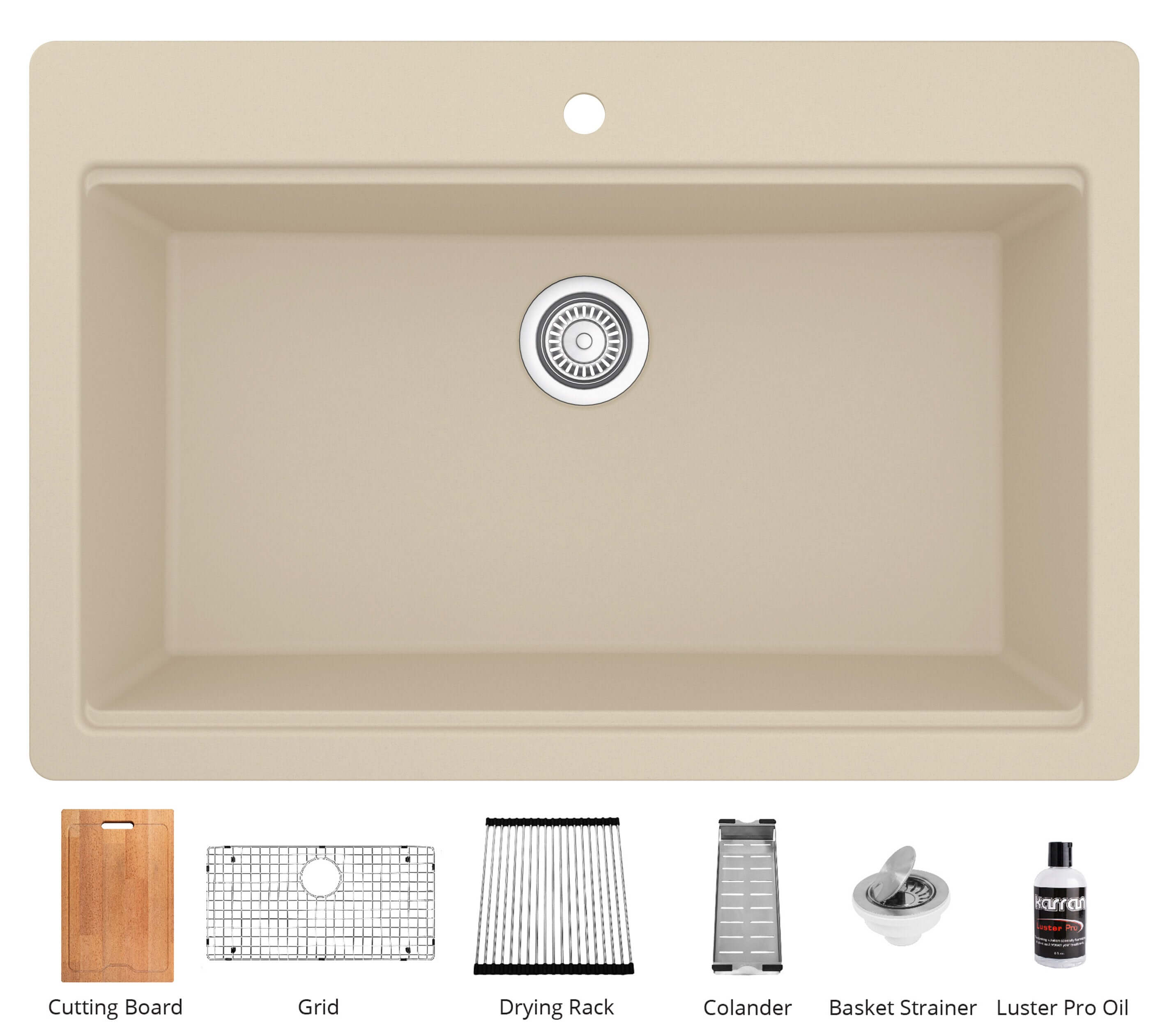 Alternate Image for Karran 33" Drop In/Topmount Quartz Composite Workstation Kitchen Sink with Accessories, Bisque, QTWS-875-BI