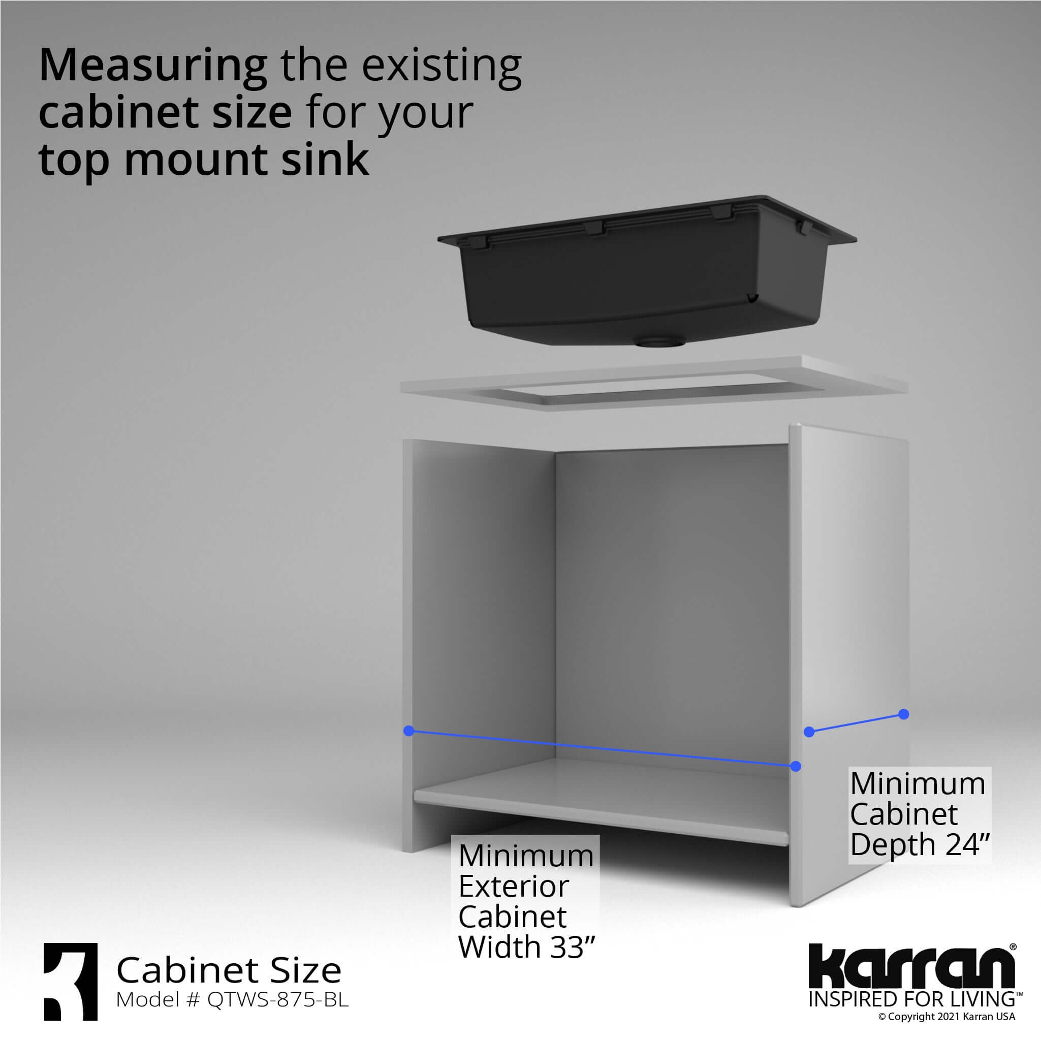Alternate Image for Karran 33" Drop In/Topmount Quartz Composite Workstation Kitchen Sink with Accessories, Black, QTWS-875-BL