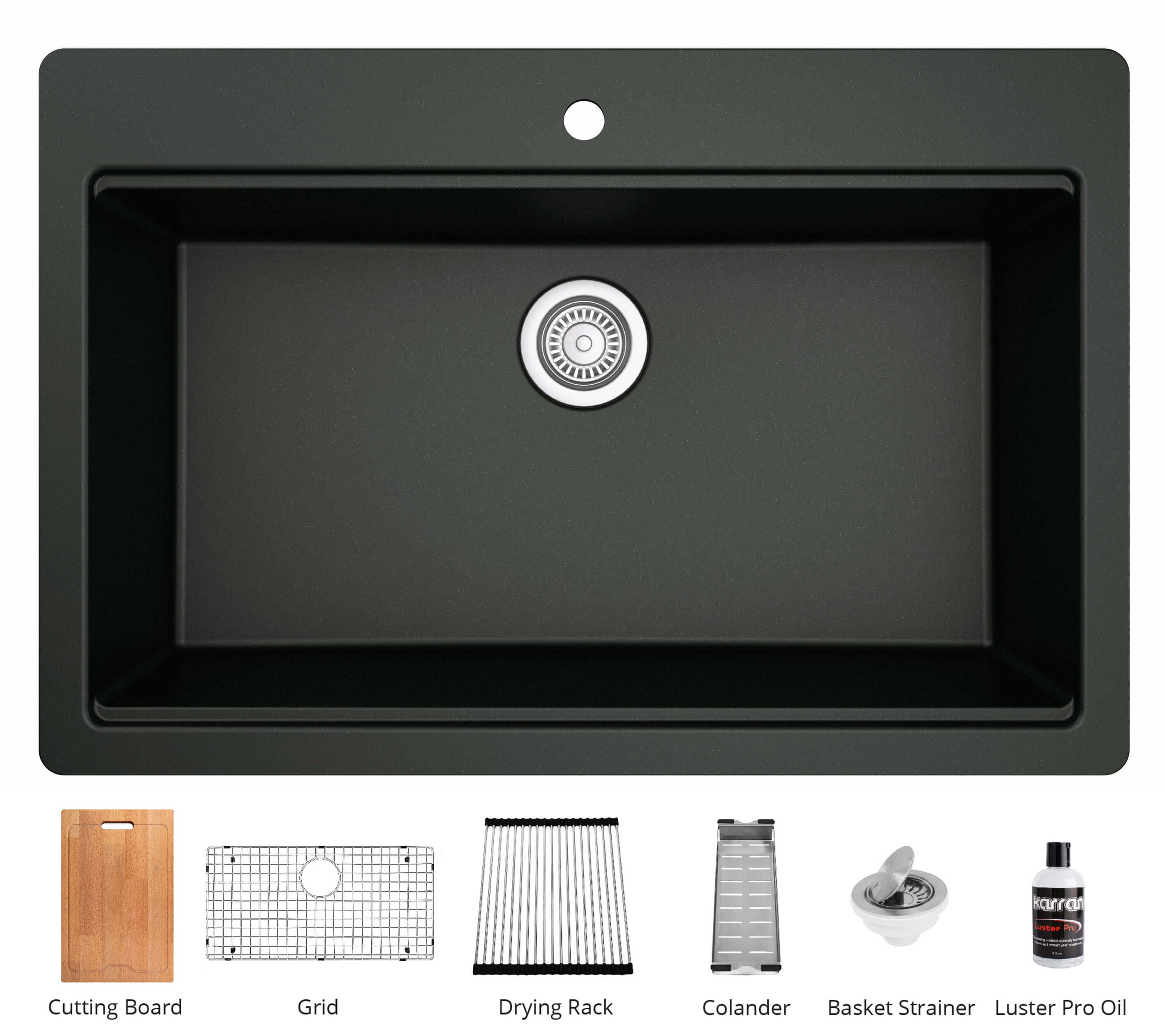 Alternate Image for Karran 33" Drop In/Topmount Quartz Composite Workstation Kitchen Sink with Accessories, Black, QTWS-875-BL