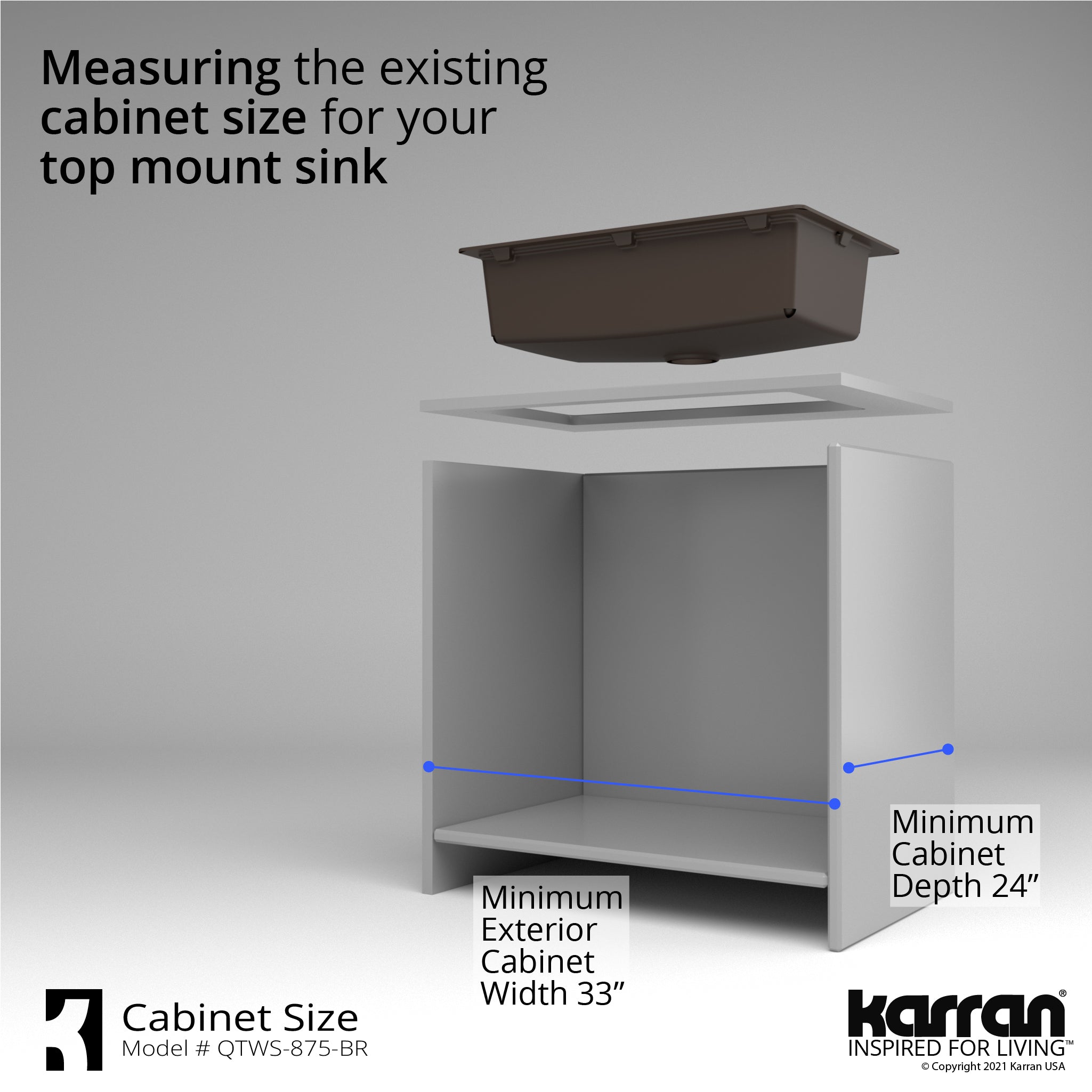 Alternate Image for Karran 33" Drop In/Topmount Quartz Composite Workstation Kitchen Sink with Accessories, Brown, QTWS-875-BR