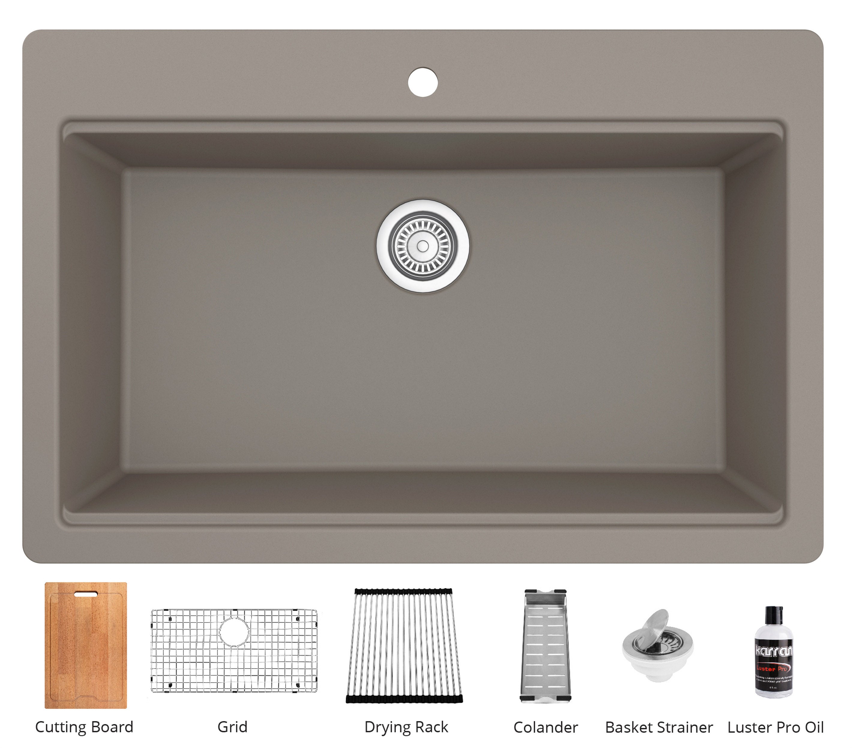 Karran 33" Drop In/Topmount Quartz Composite Workstation Kitchen Sink with Accessories, Concrete, QTWS-875-CN