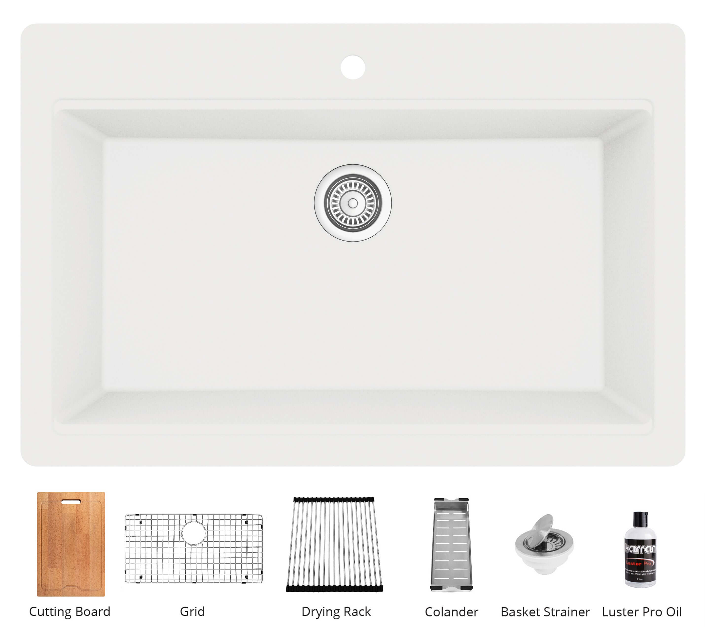 Alternate Image for Karran 33" Drop In/Topmount Quartz Composite Workstation Kitchen Sink with Accessories, White, QTWS-875-WH