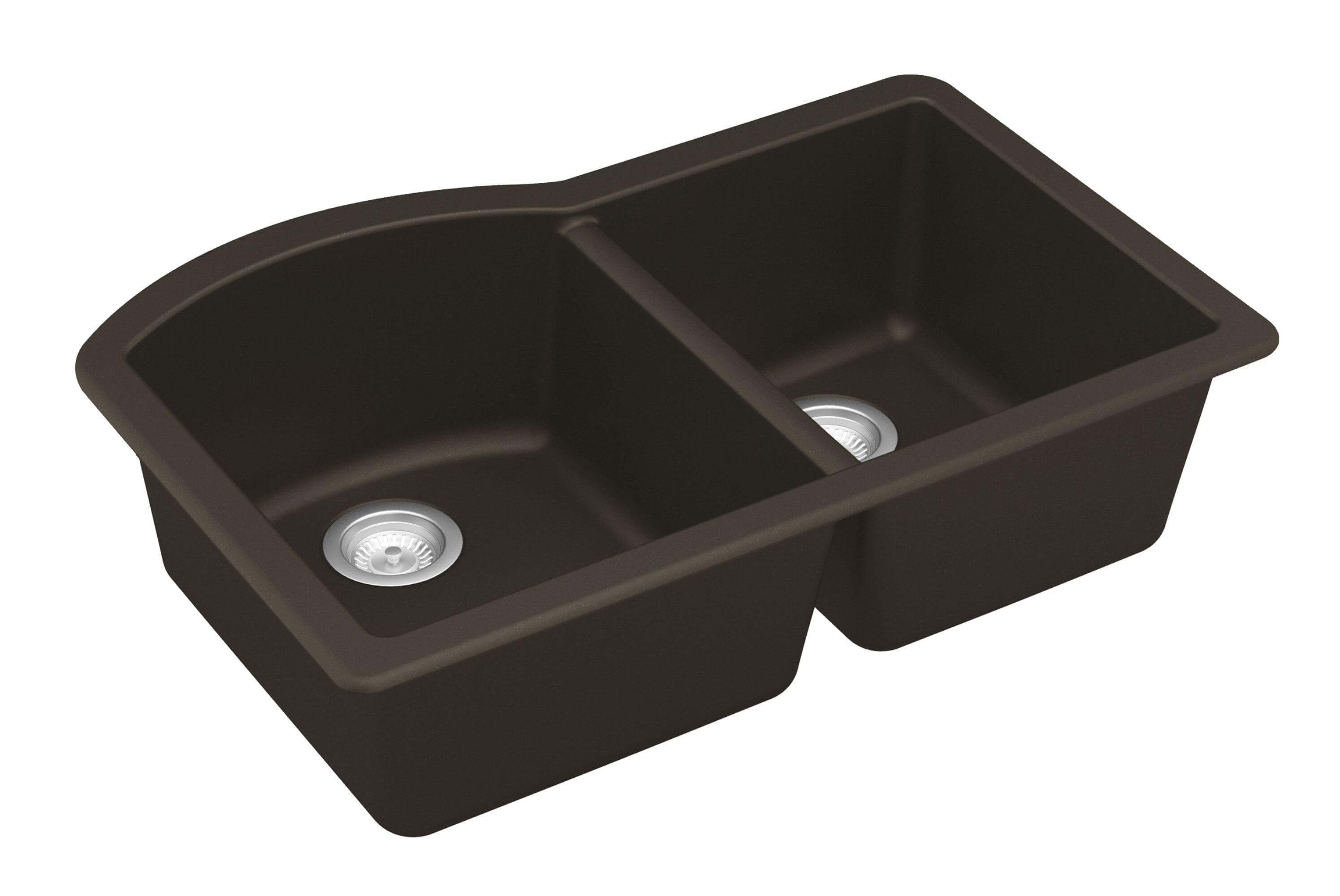 Alternate Image for Karran 32" Undermount Quartz Composite Kitchen Sink, 60/40 Double Bowl, Brown, QU-610-BR-PK1