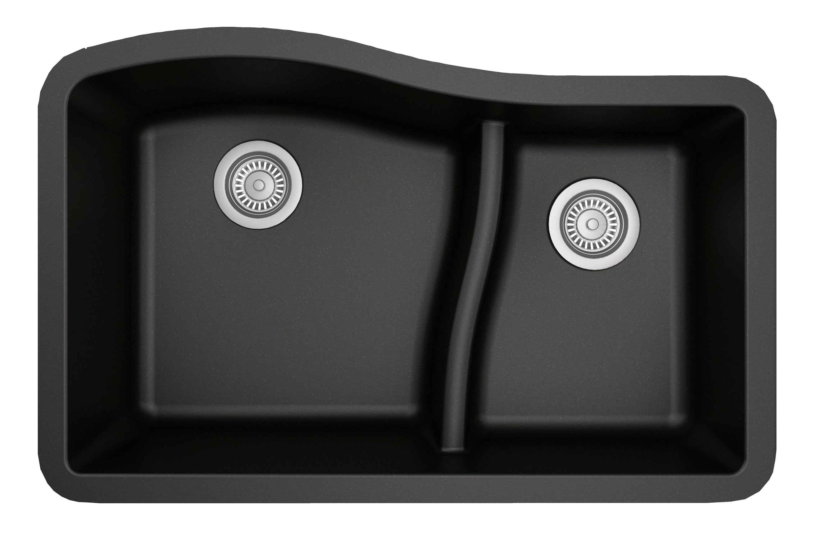 Karran 32" Undermount Quartz Composite Kitchen Sink, 60/40 Double Bowl, Black, QU-630-BL