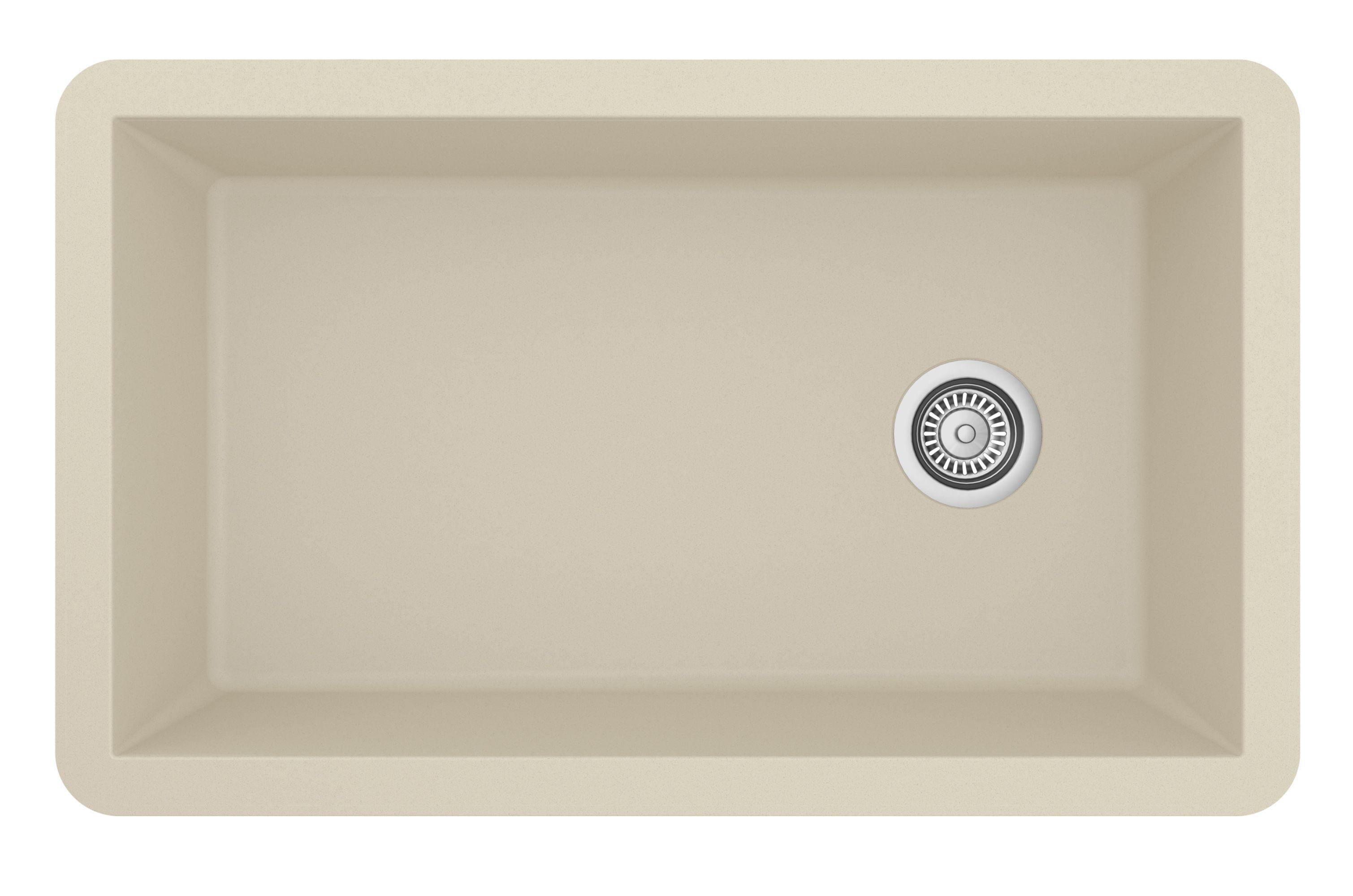 Karran 32" Undermount Quartz Composite Kitchen Sink, Bisque, QU-670-BI-PK1