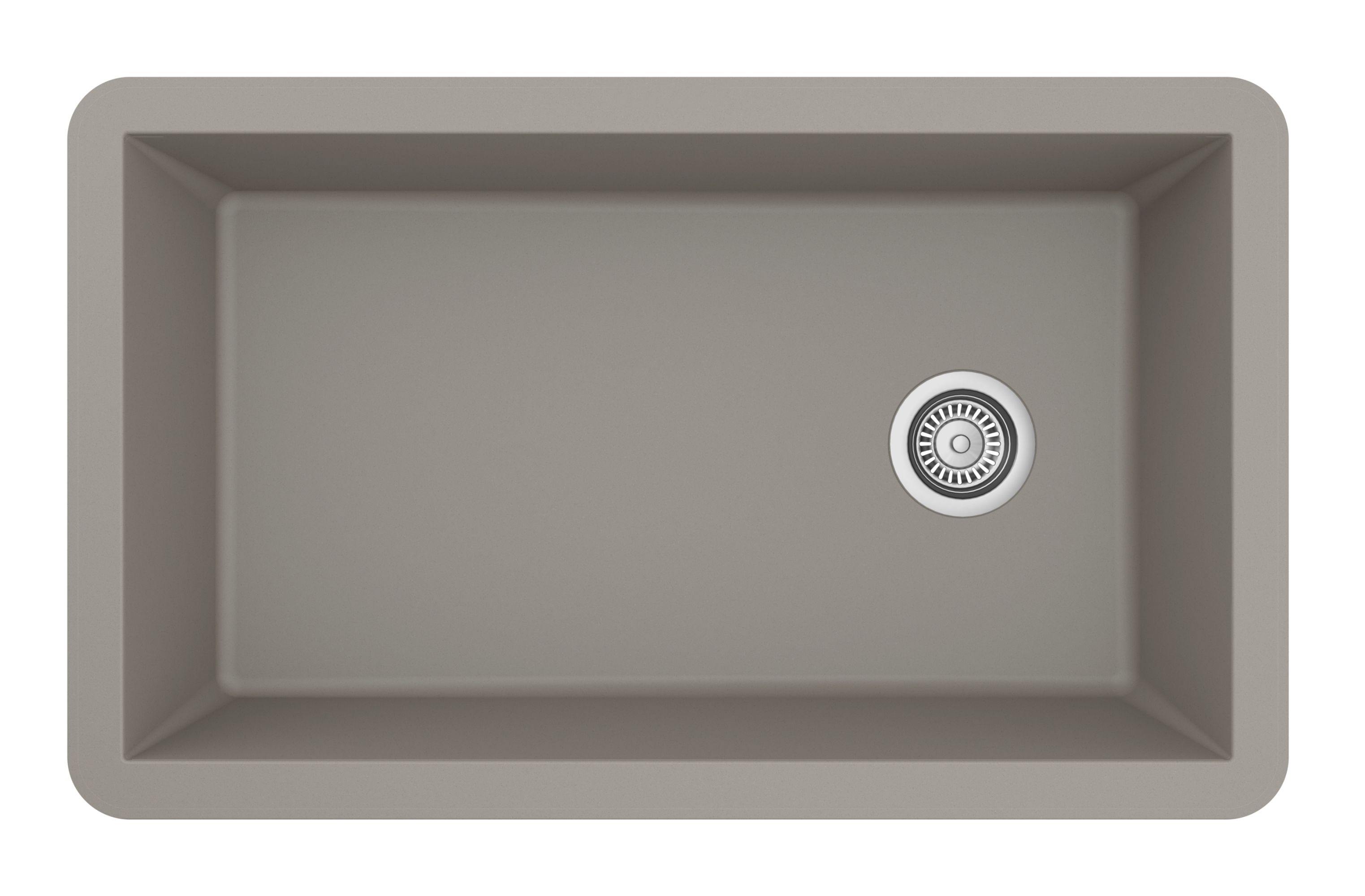 Karran 32" Undermount Quartz Composite Kitchen Sink, Concrete, QU-670-CN-PK1