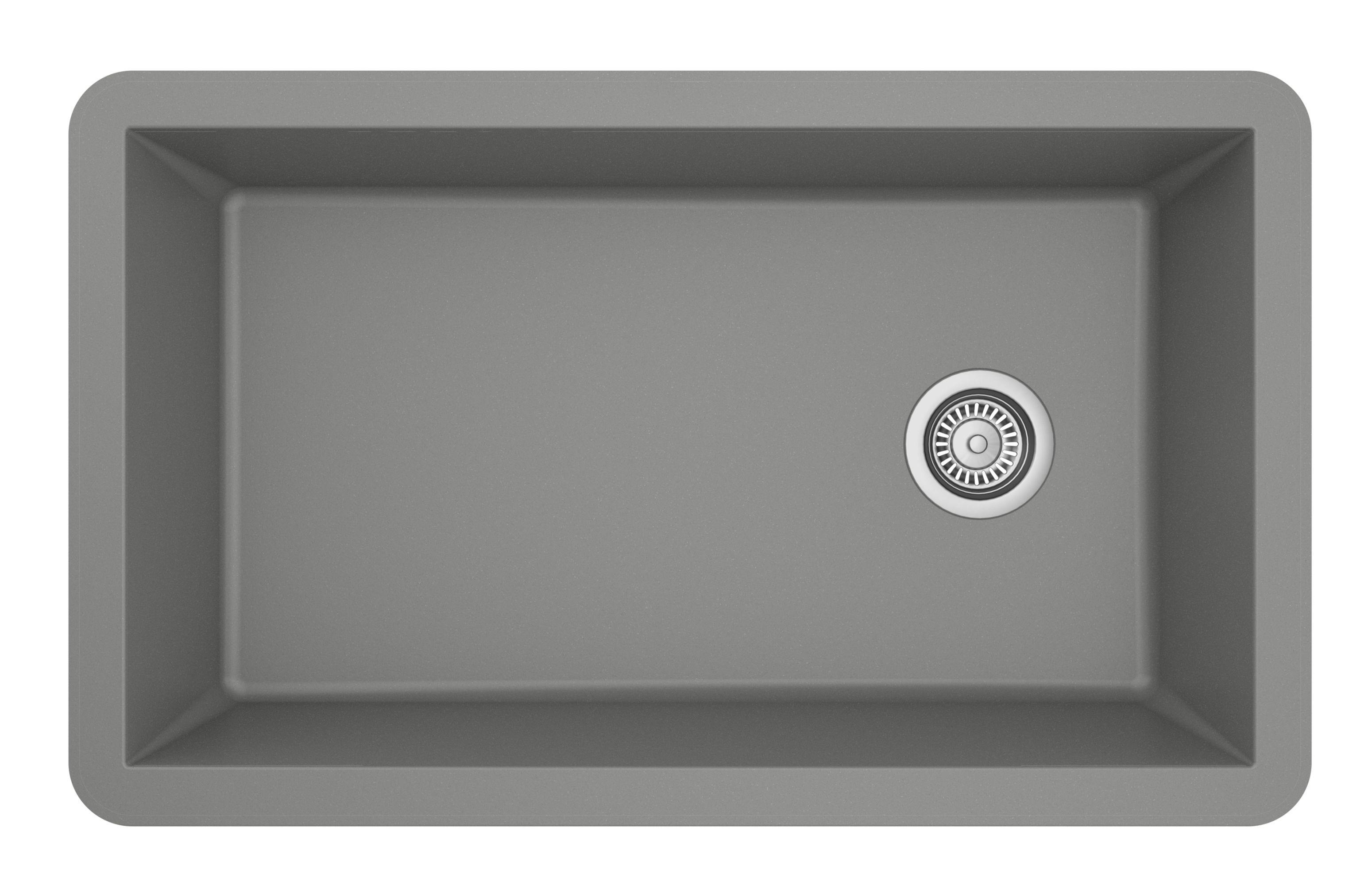 Karran 32" Undermount Quartz Composite Kitchen Sink, Grey, QU-670-GR-PK1