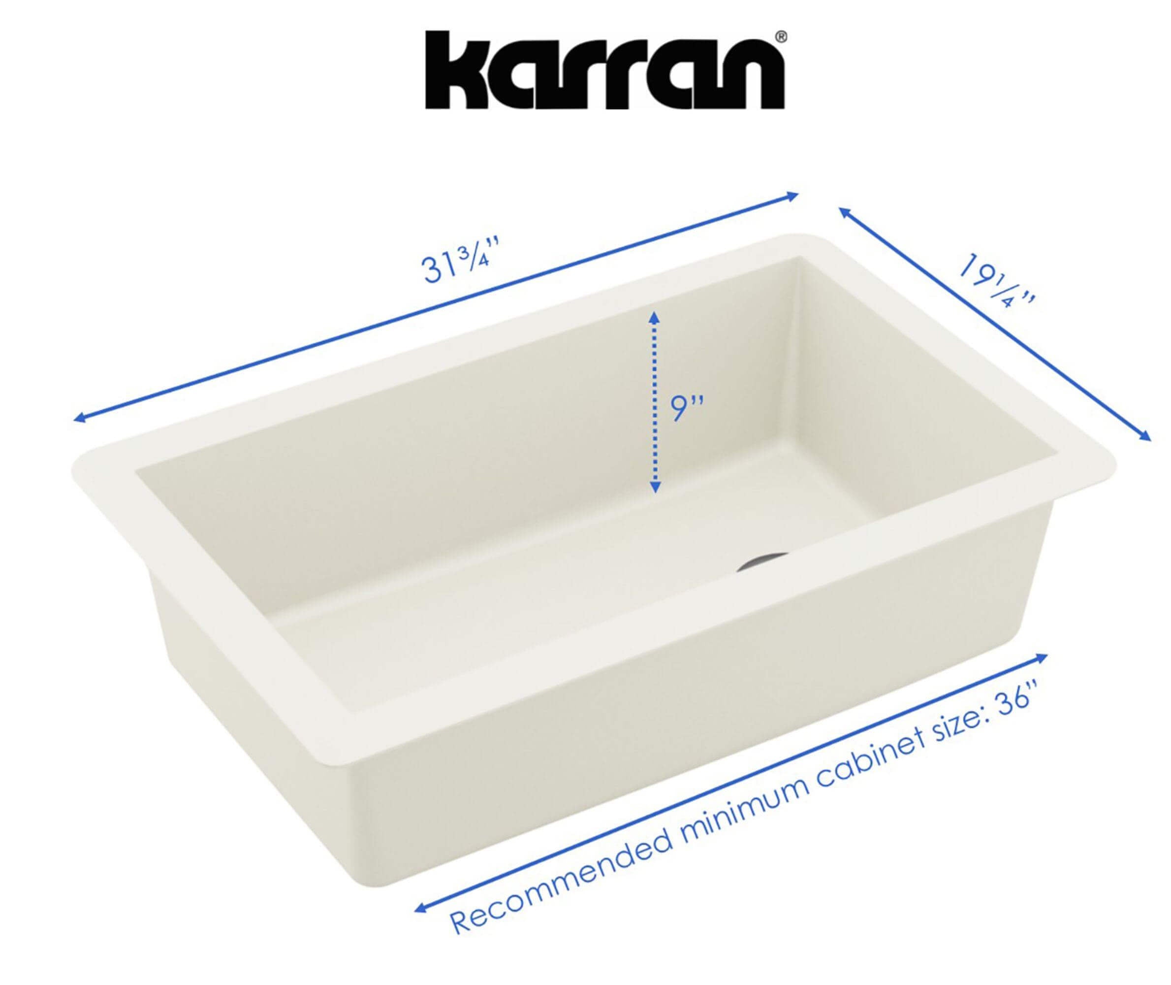 Alternate Image for Karran 32" Undermount Quartz Composite Kitchen Sink, White, QU-670-WH-PK1