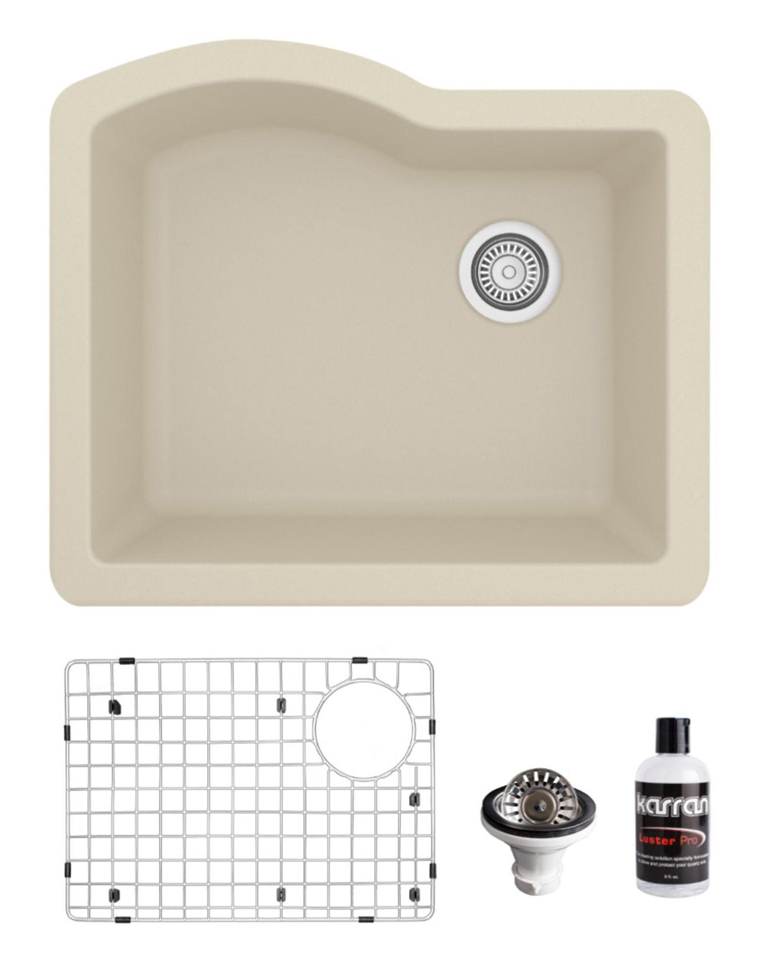 Karran 24" Undermount Quartz Composite Kitchen Sink, Bisque, QU-671-BI-PK1