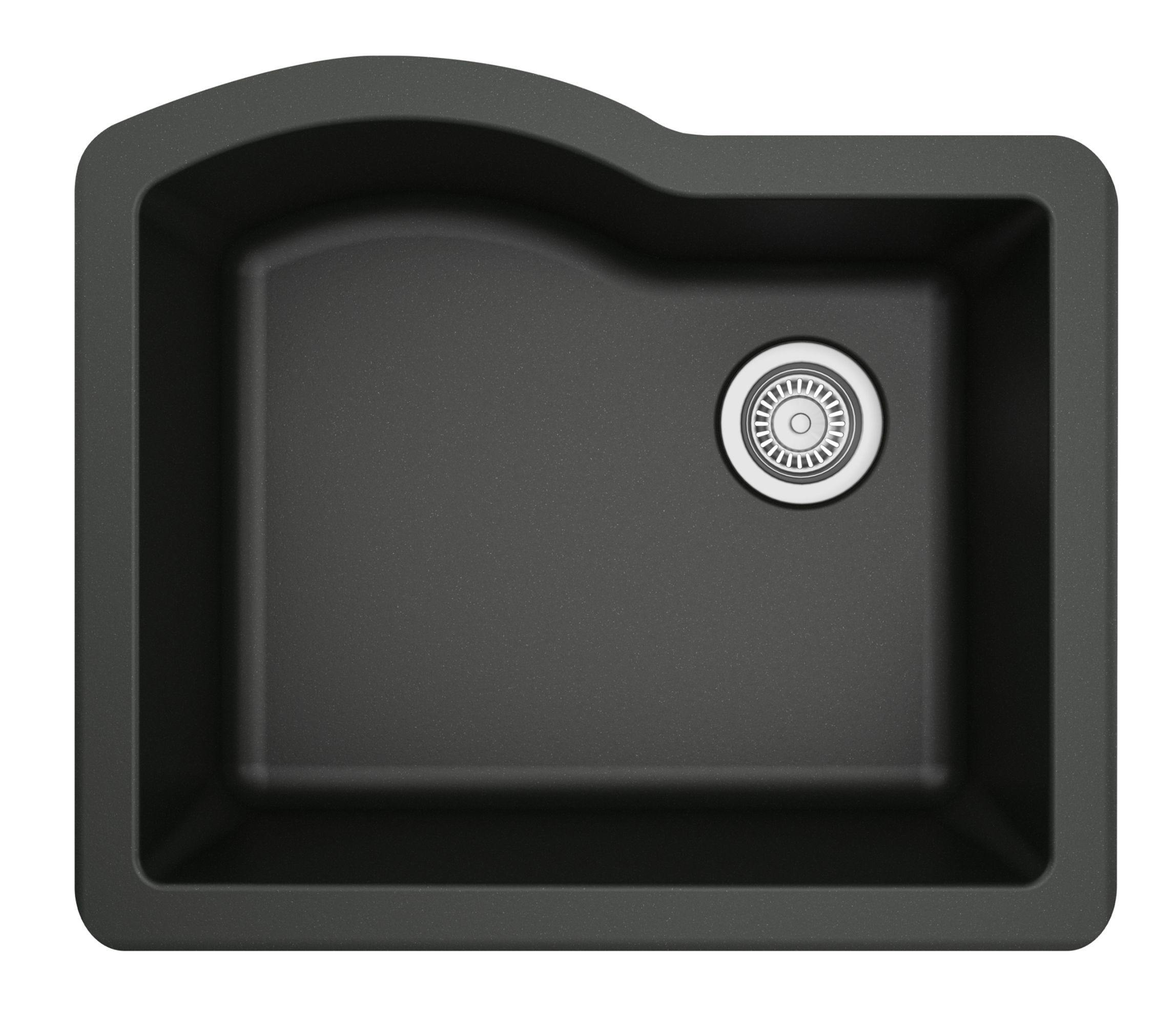 Karran 24" Undermount Quartz Composite Kitchen Sink, Black, QU-671-BL-PK1