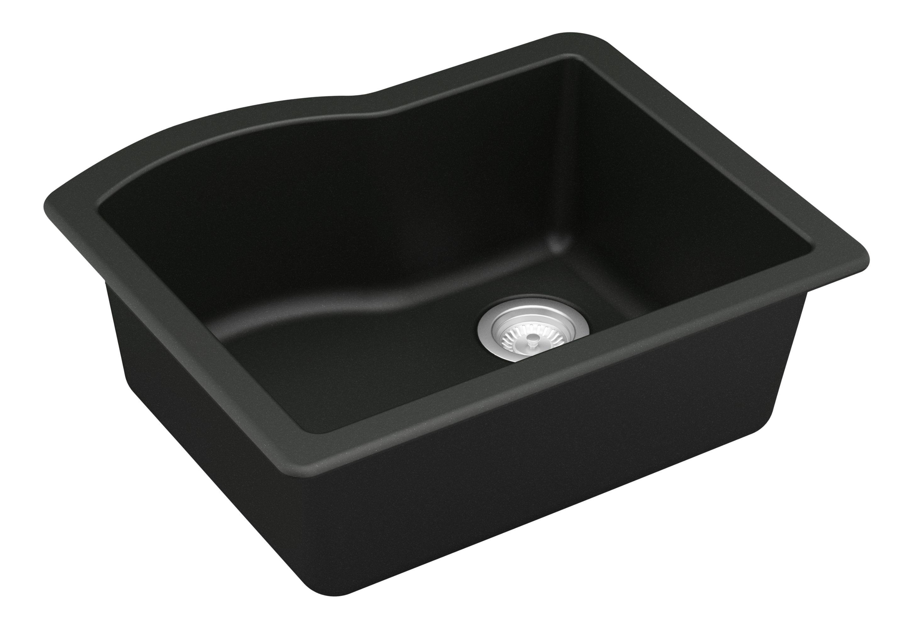 Alternate Image for Karran 24" Undermount Quartz Composite Kitchen Sink, Black, QU-671-BL-PK1