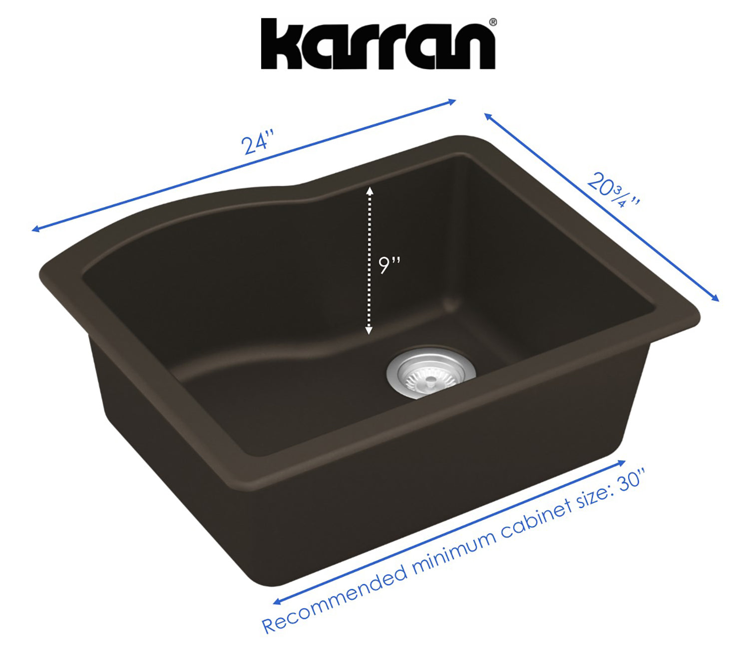 Alternate Image for Karran 24" Undermount Quartz Composite Kitchen Sink, Brown, QU-671-BR