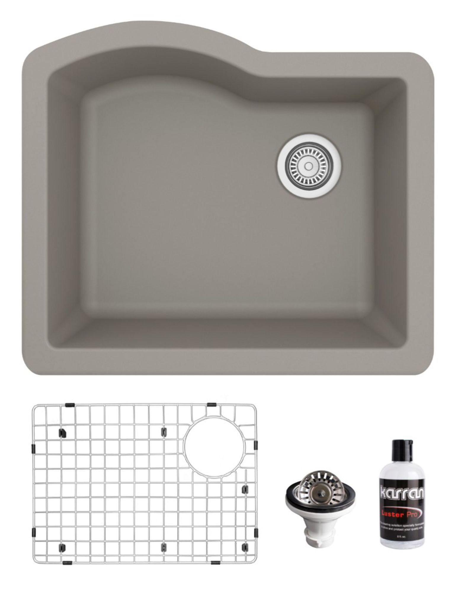Karran 24" Undermount Quartz Composite Kitchen Sink, Concrete, QU-671-CN-PK1
