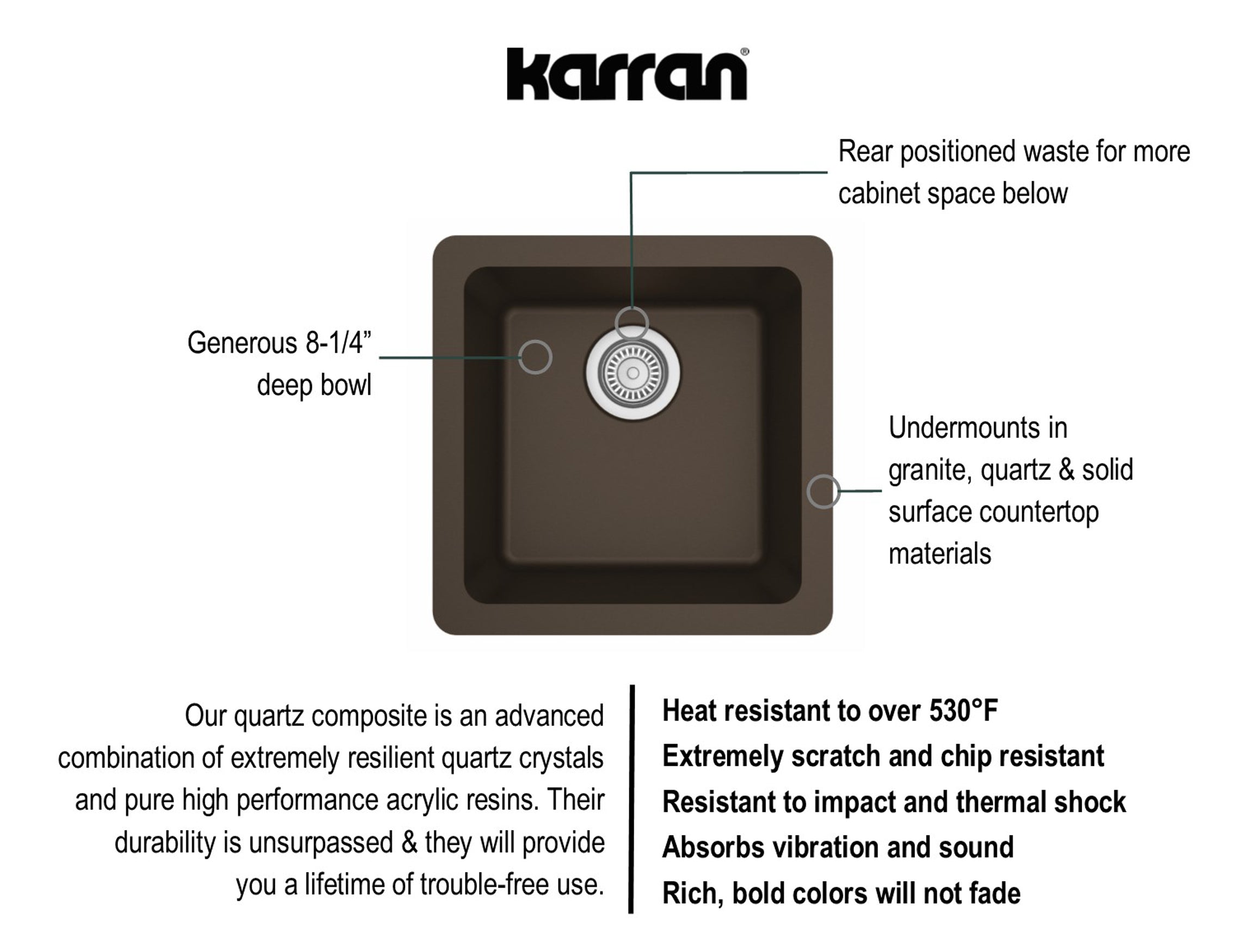 Alternate Image for Karran 17" Undermount Quartz Composite Kitchen Sink, Brown, QU-690-BR