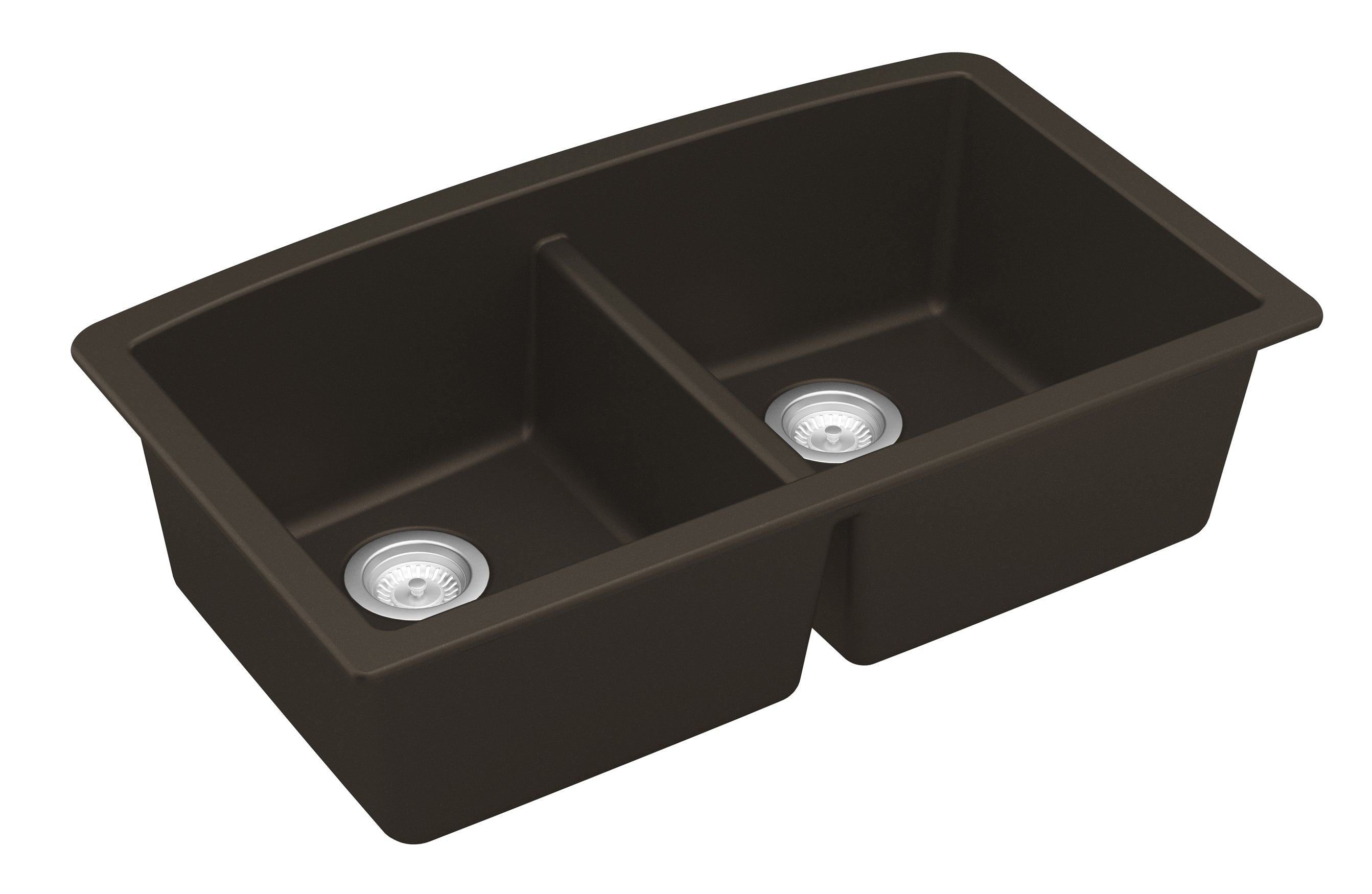 Karran 33" Undermount Quartz Composite Kitchen Sink, 50/50 Double Bowl, Brown, QU-710-BR