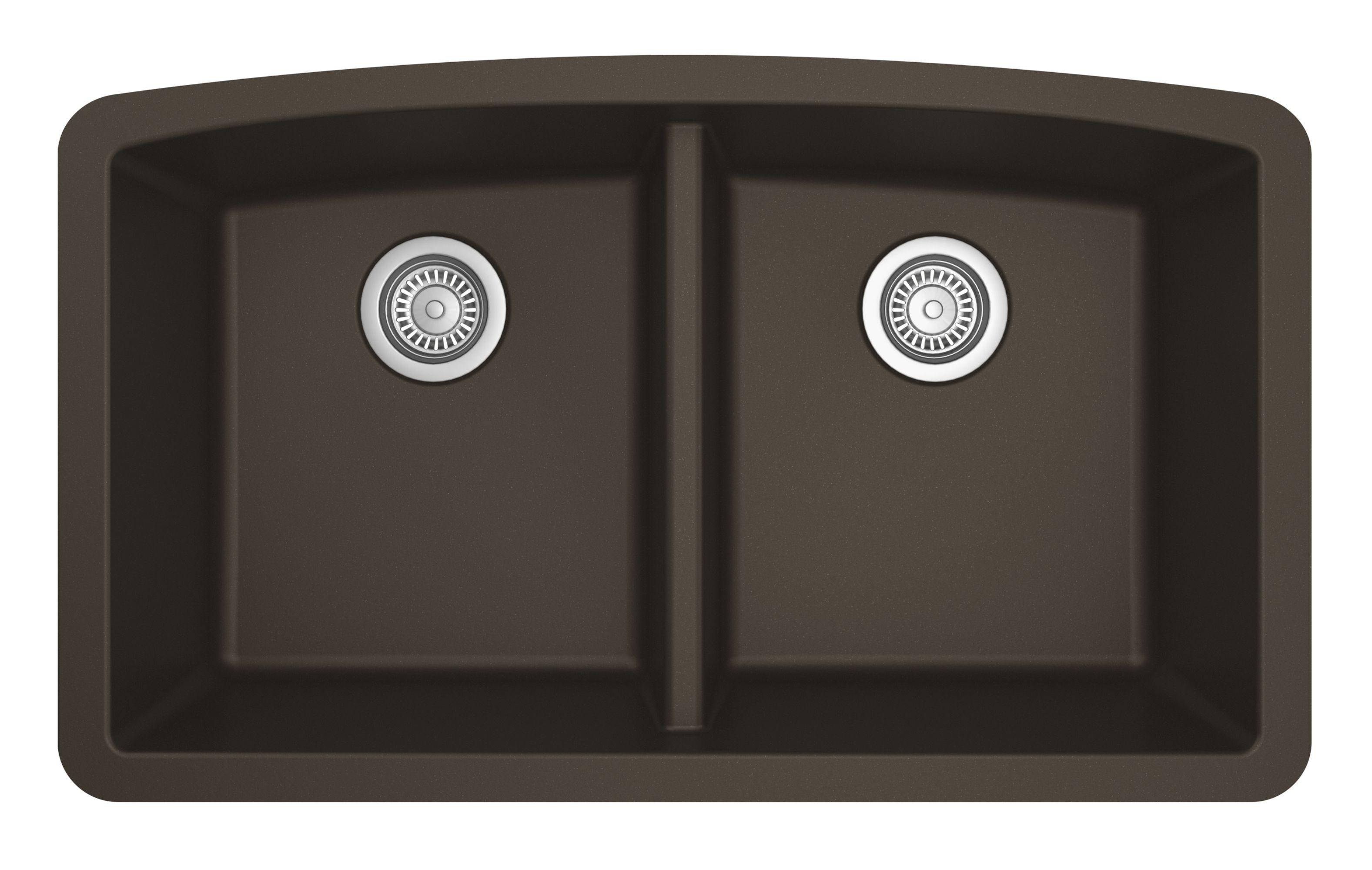 Alternate Image for Karran 33" Undermount Quartz Composite Kitchen Sink, 50/50 Double Bowl, Brown, QU-710-BR-PK1