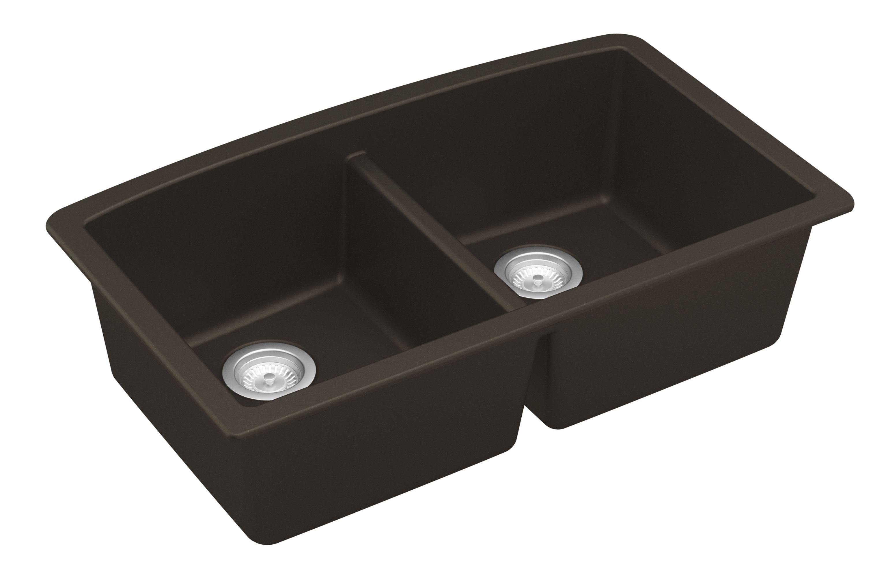 Alternate Image for Karran 33" Undermount Quartz Composite Kitchen Sink, 50/50 Double Bowl, Brown, QU-710-BR-PK1
