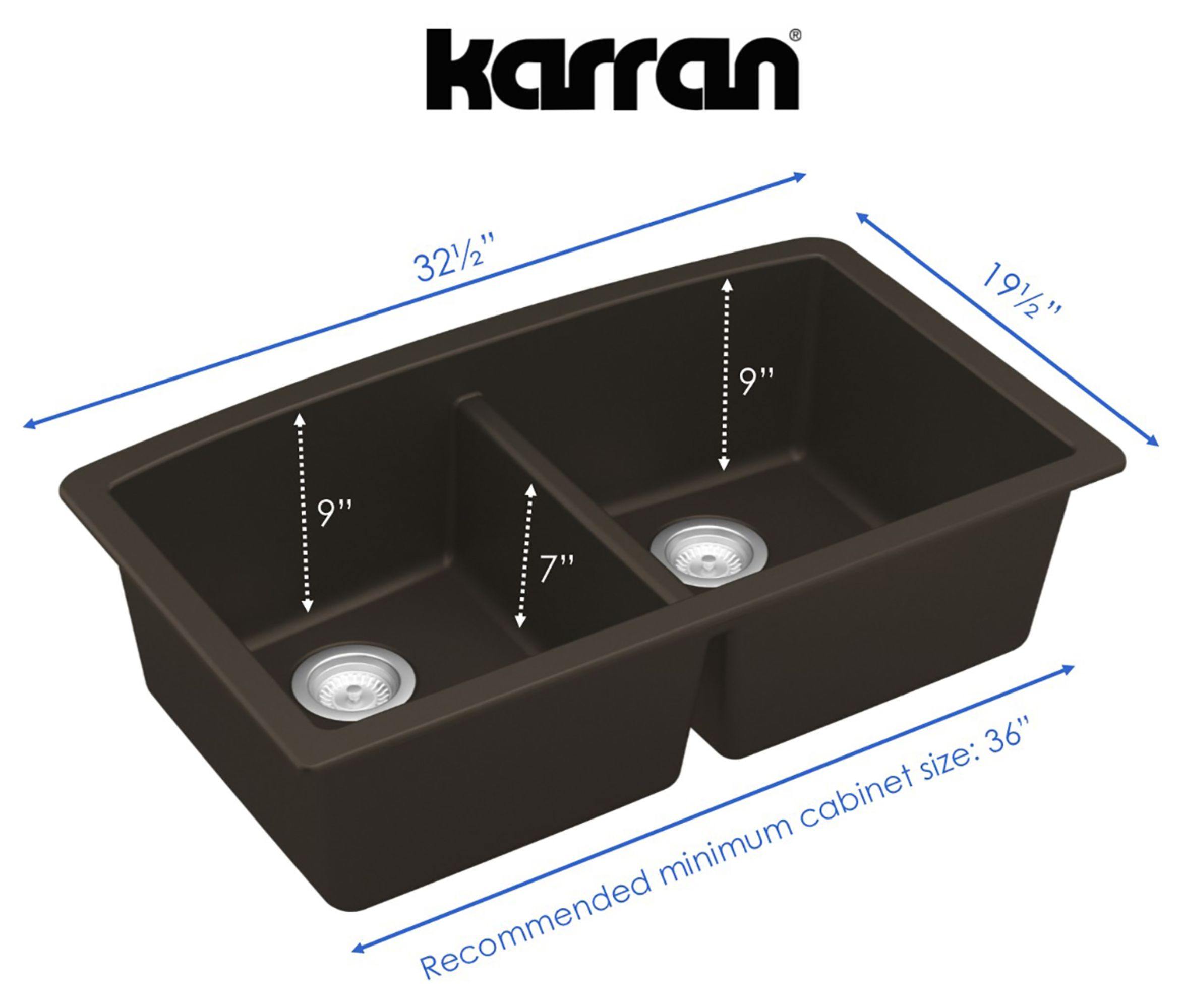 Alternate Image for Karran 33" Undermount Quartz Composite Kitchen Sink, 50/50 Double Bowl, Brown, QU-710-BR-PK1
