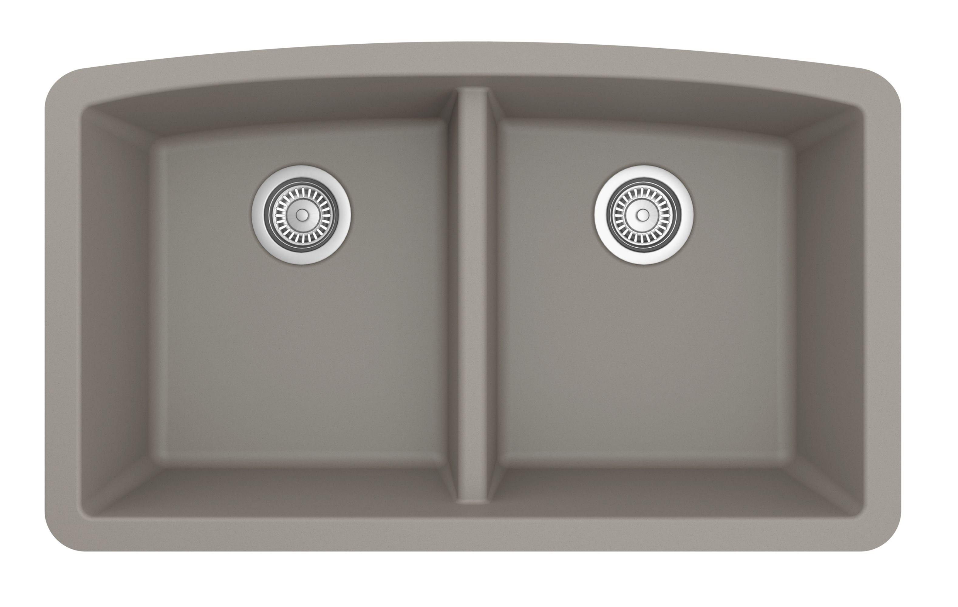 Alternate Image for Karran 33" Undermount Quartz Composite Kitchen Sink, 50/50 Double Bowl, Concrete, QU-710-CN-PK1