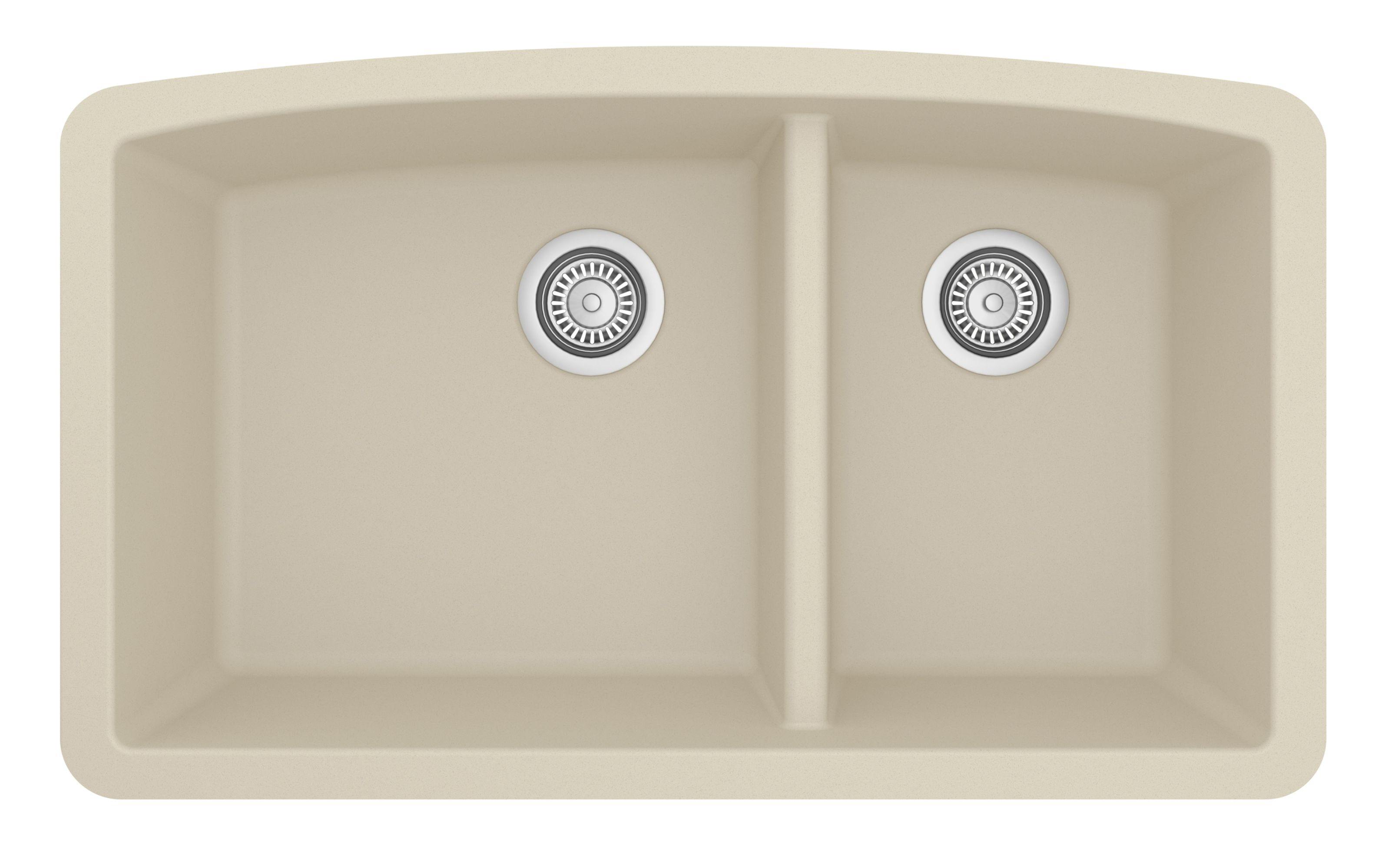 Alternate Image for Karran 32" Undermount Quartz Composite Kitchen Sink, 60/40 Double Bowl, Bisque, QU-711-BI-PK1