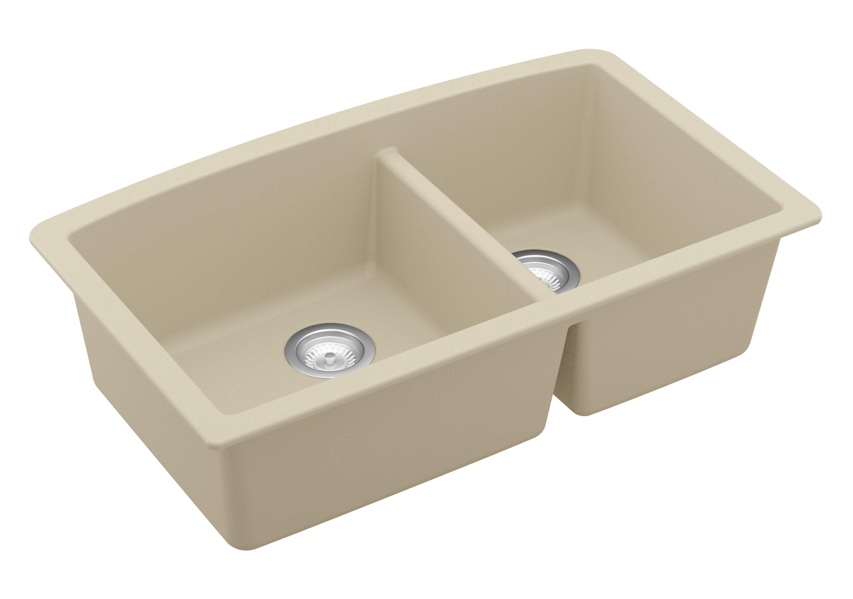 Alternate Image for Karran 32" Undermount Quartz Composite Kitchen Sink, 60/40 Double Bowl, Bisque, QU-711-BI-PK1