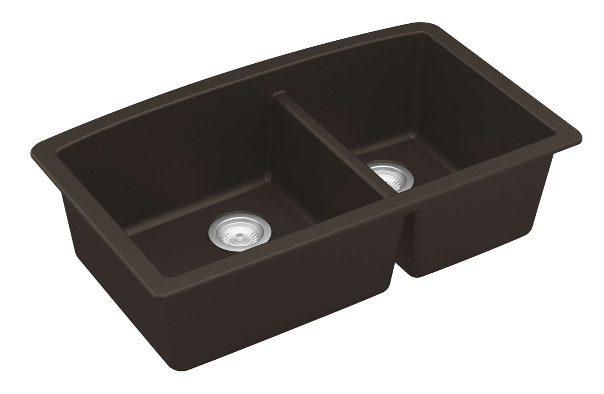 Alternate Image for Karran 33" Undermount Quartz Composite Kitchen Sink, 60/40 Double Bowl, Brown, QU-711-BR