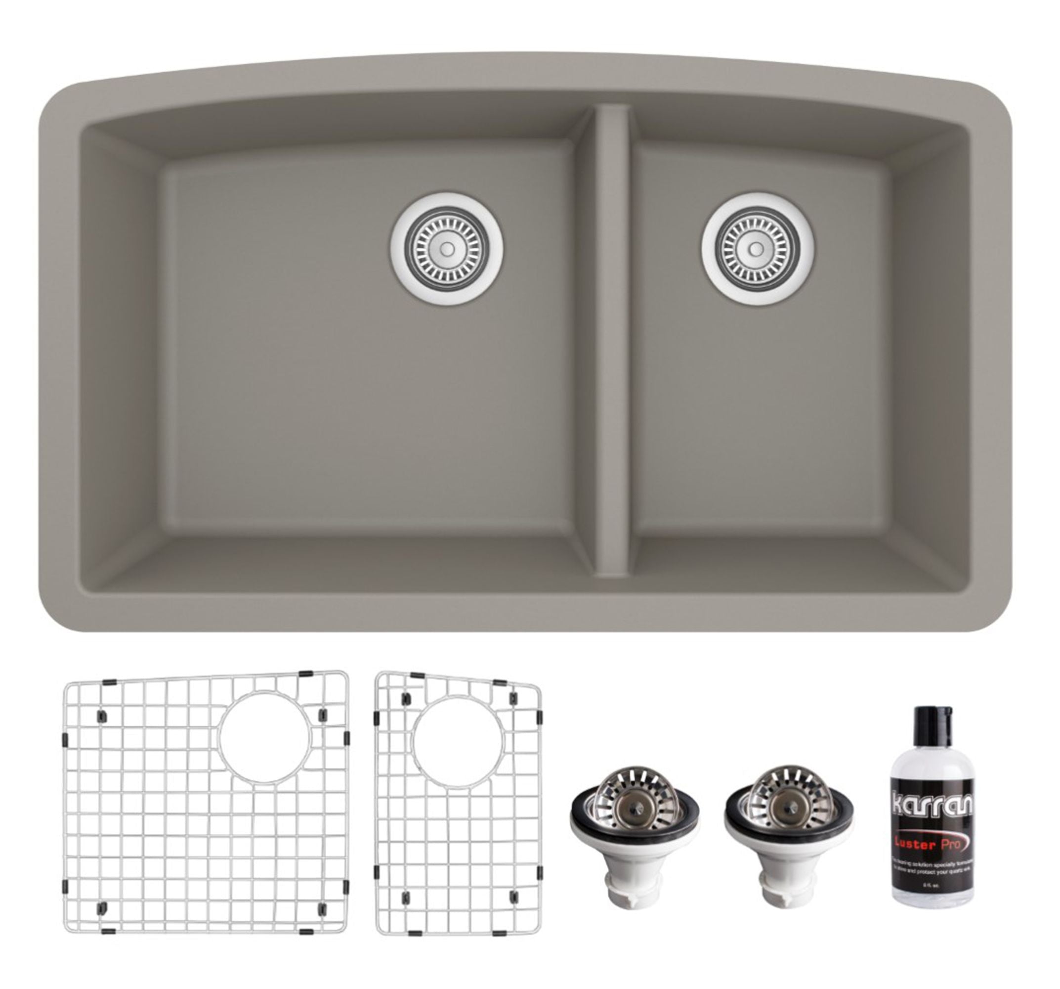 Karran 32" Undermount Quartz Composite Kitchen Sink, 60/40 Double Bowl, Concrete, QU-711-CN-PK1