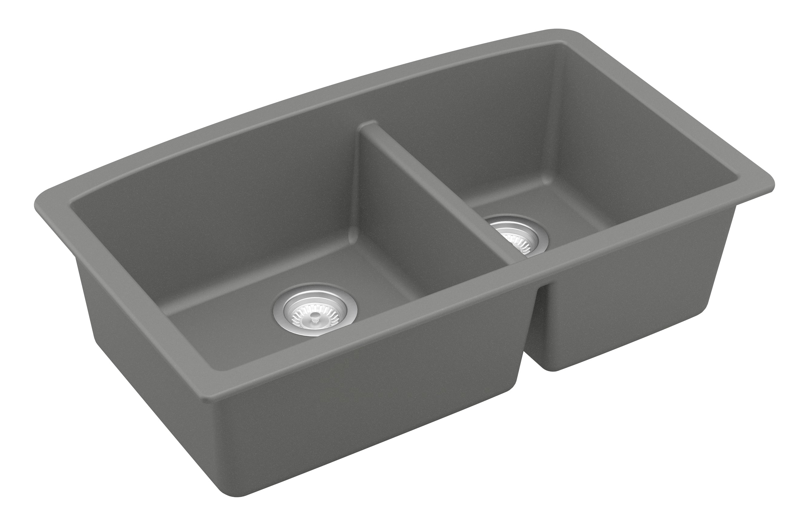 Karran 33" Undermount Quartz Composite Kitchen Sink, 60/40 Double Bowl, Grey, QU-711-GR