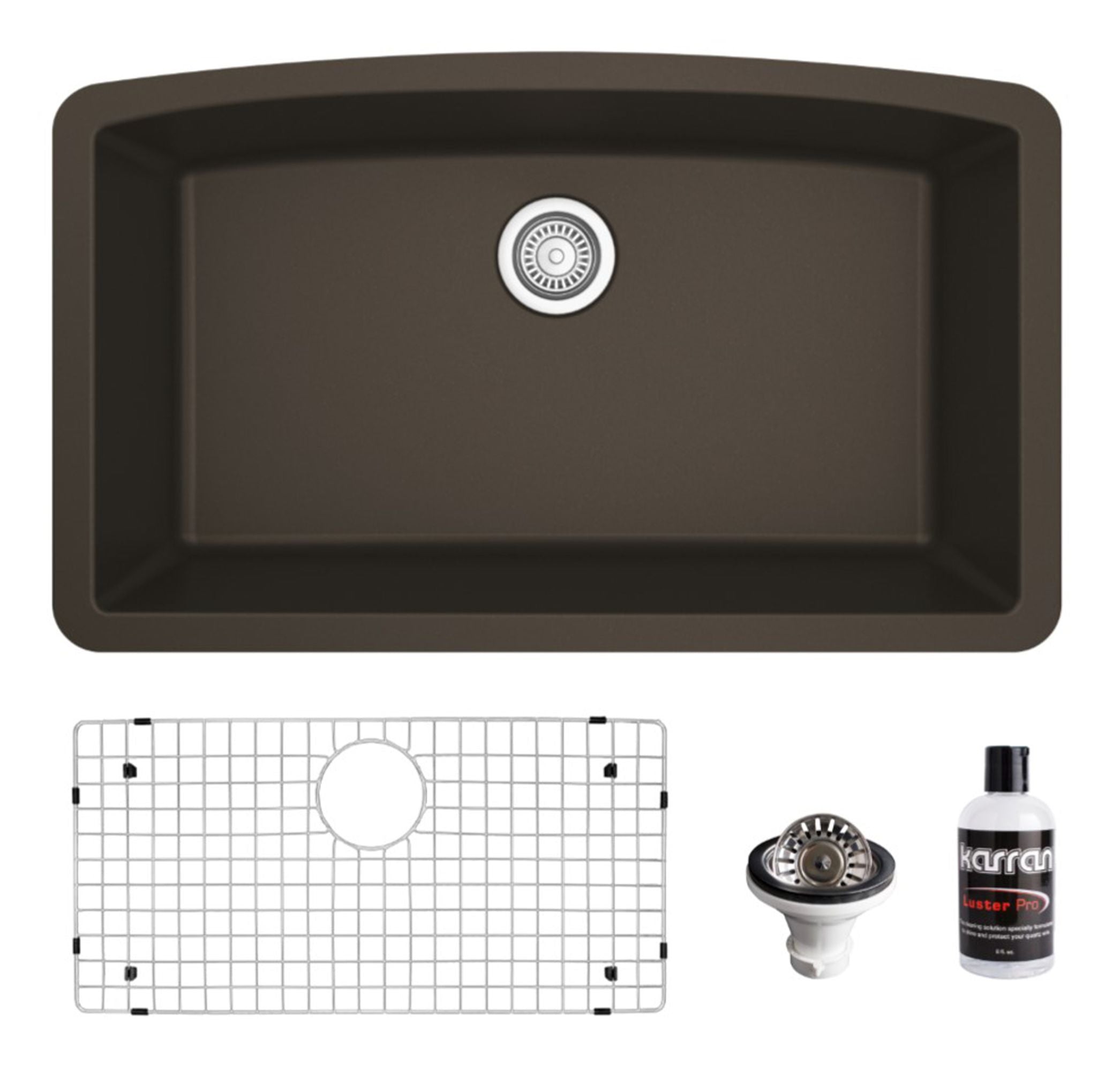 Karran 32" Undermount Quartz Composite Kitchen Sink, Brown, QU-712-BR-PK1