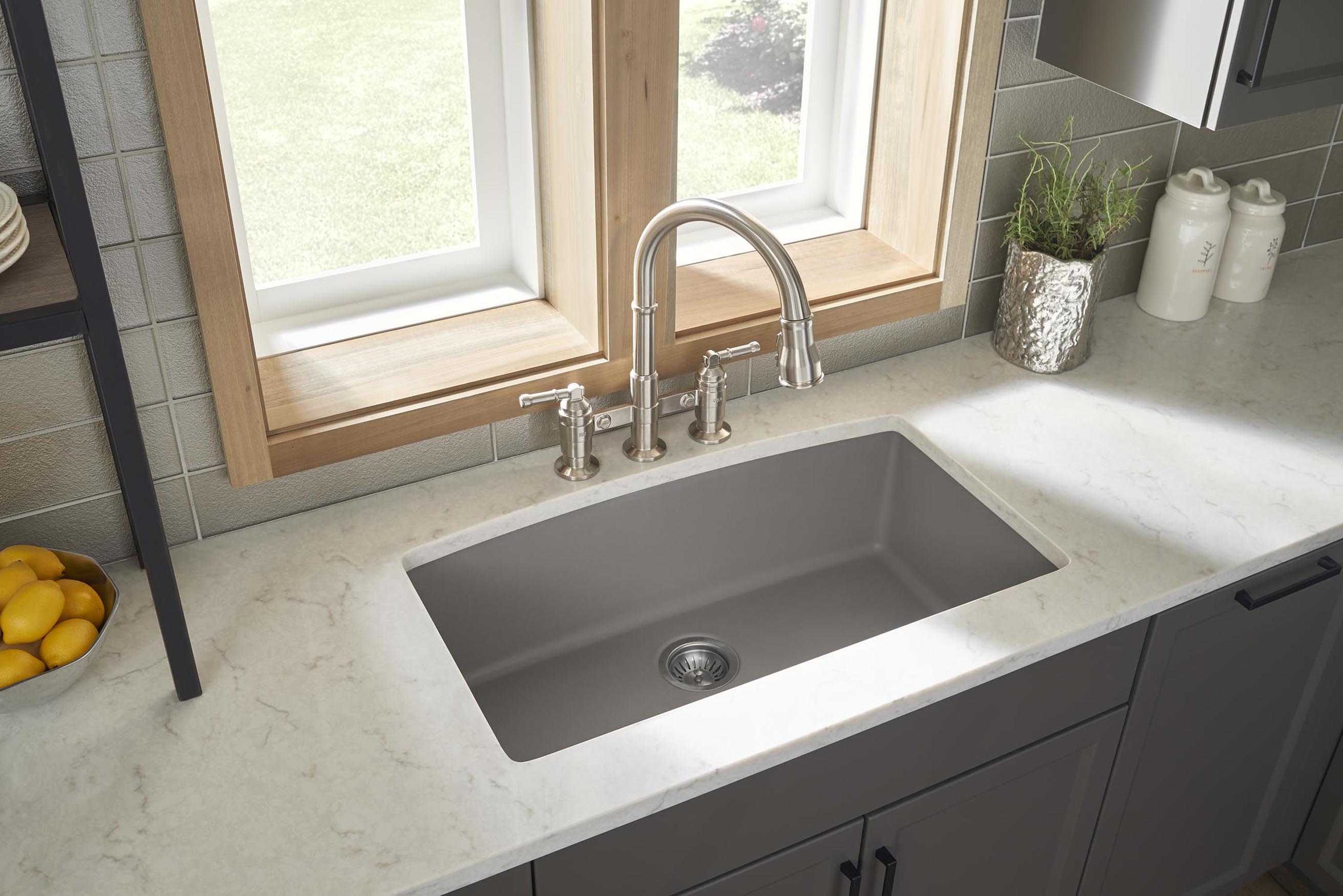 Alternate Image for Karran 33" Undermount Quartz Composite Kitchen Sink, Concrete, QU-712-CN