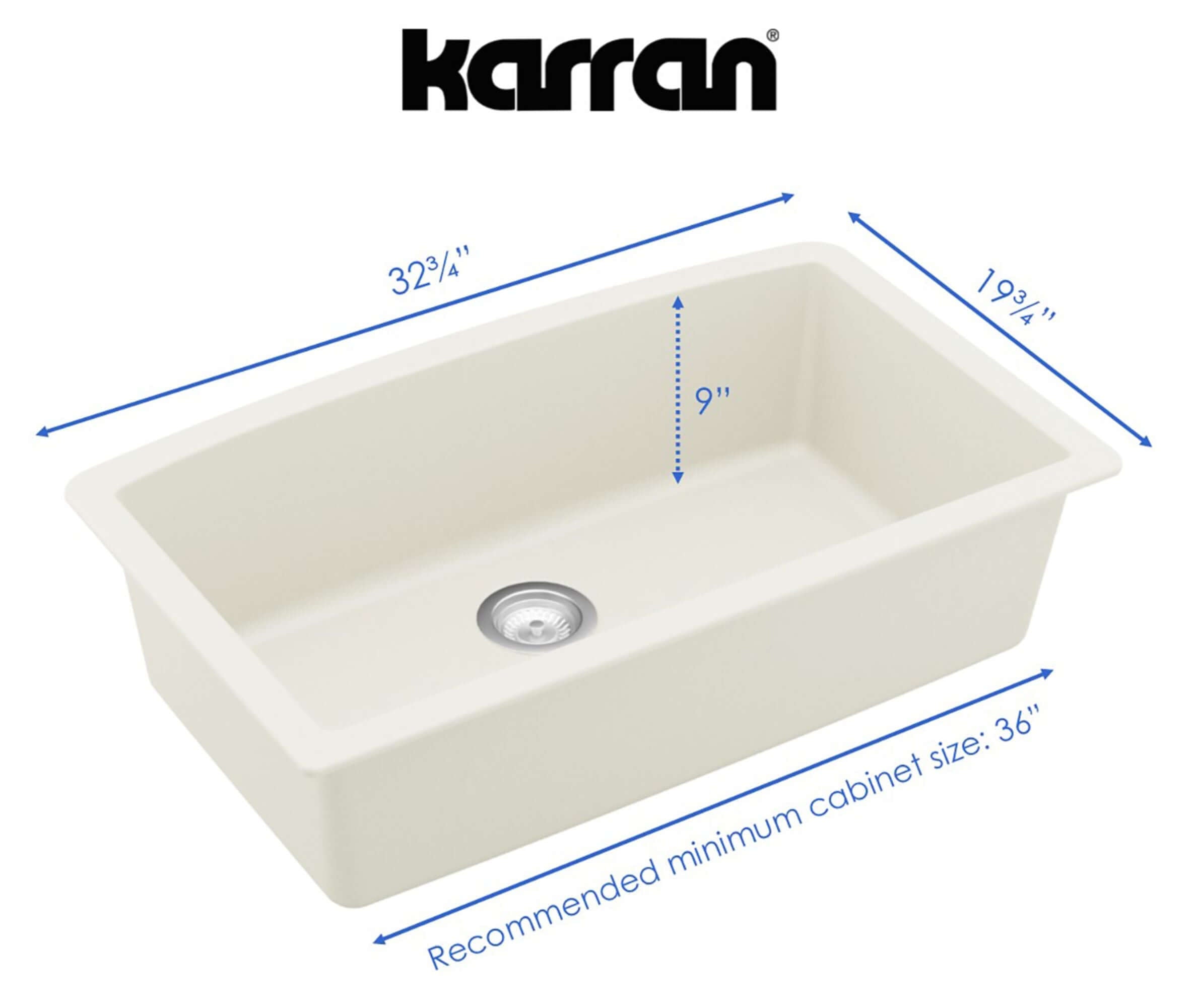 Alternate Image for Karran 32" Undermount Quartz Composite Kitchen Sink, White, QU-712-WH-PK1