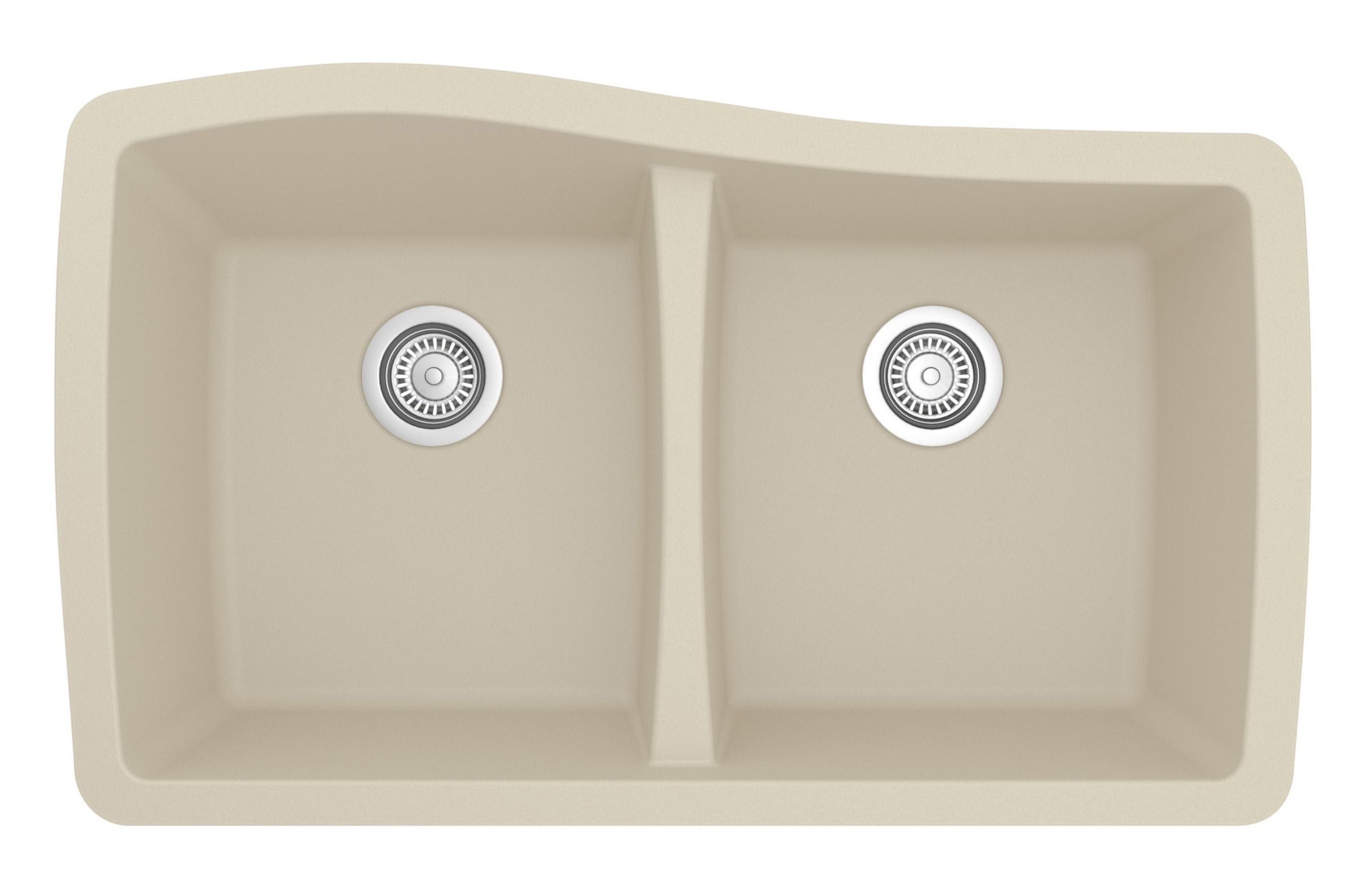 Alternate Image for Karran 34" Undermount Quartz Composite Kitchen Sink with Accessories, 50/50 Double Bowl, Bisque, QU-720-BI-PK1