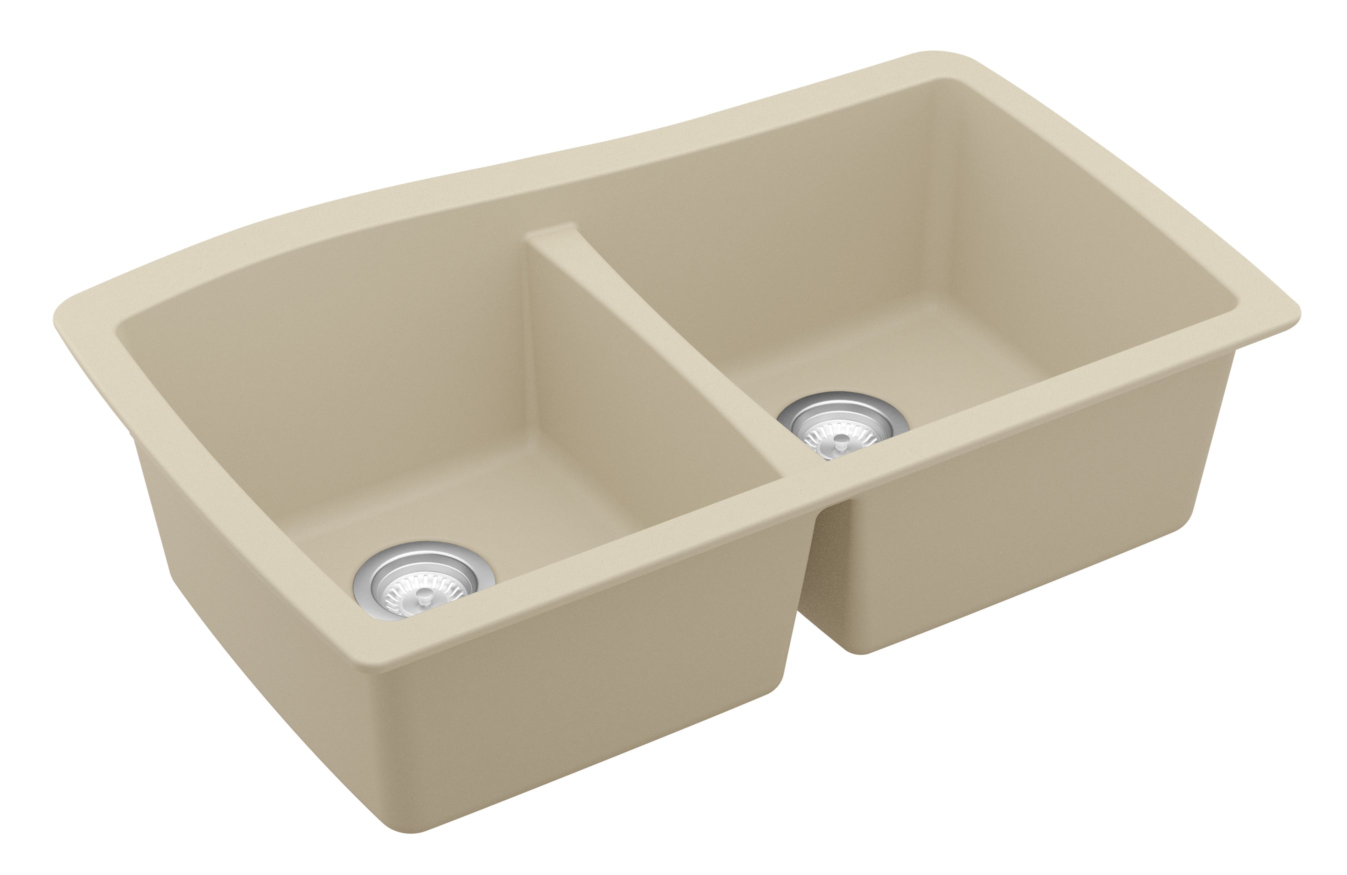 Karran 34" Undermount Quartz Composite Kitchen Sink, 50/50 Double Bowl, Bisque, QU-720-BI